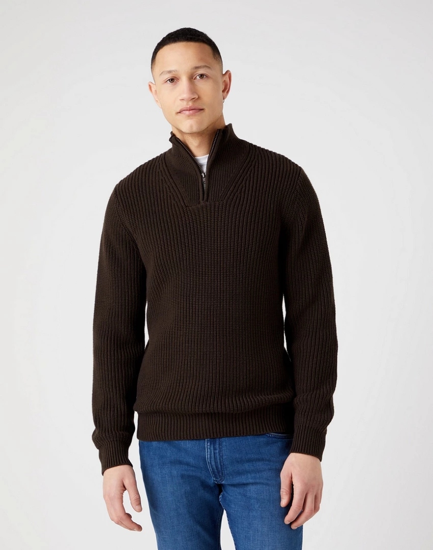 Pánský svetr Wrangler Zip Knit Delicioso Brown W8D0PJH38 3XL