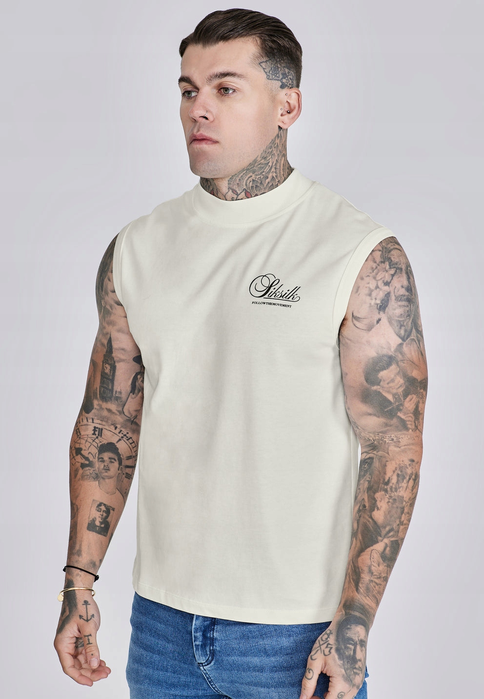 Siksilk tričko bez rukávů bílé Ecru tričko SS-27793 velikost M