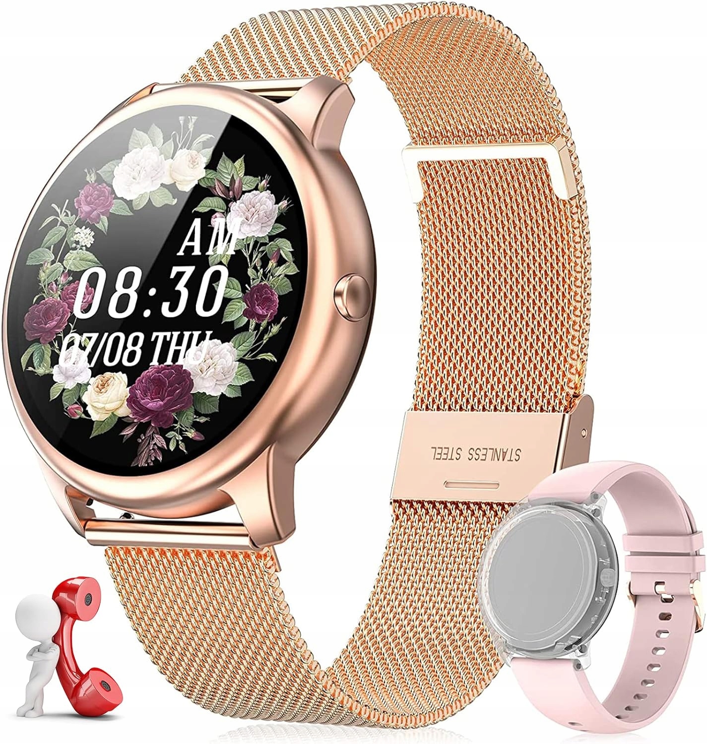 Smartwatch damski, fitness tracker z krokomierzem, iOS Android Gold