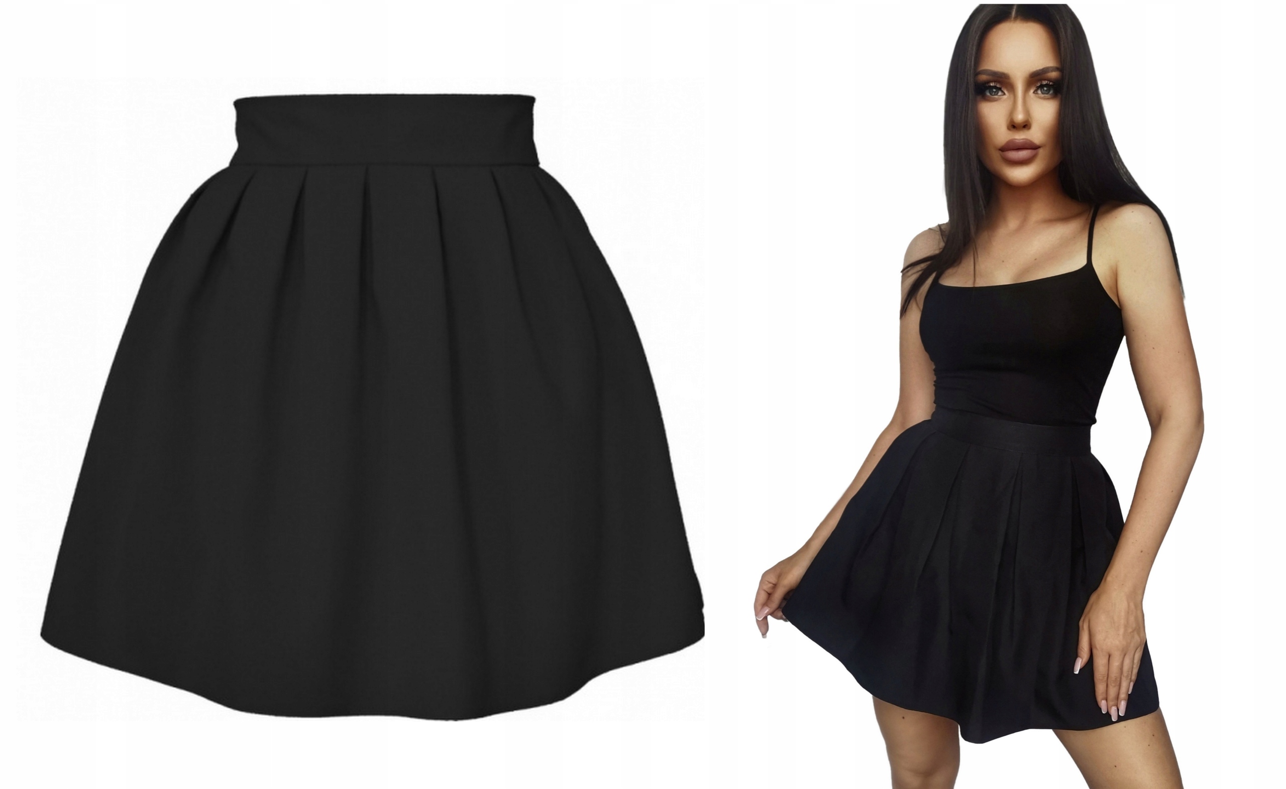 Modna CZARNA SPÓDNICZKA ROZKLOSZOWANA w ZAKŁADKI na ZAMEK rozmiar S