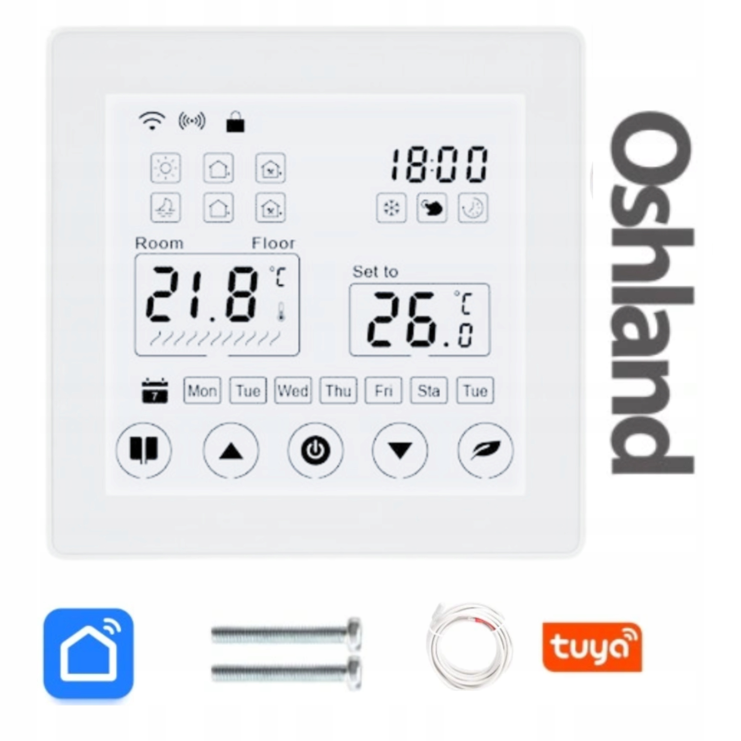 Pokojový Termostat S Dotykovým LCD Panelem 16A Wifi Tuya Podlahové Vytápění
