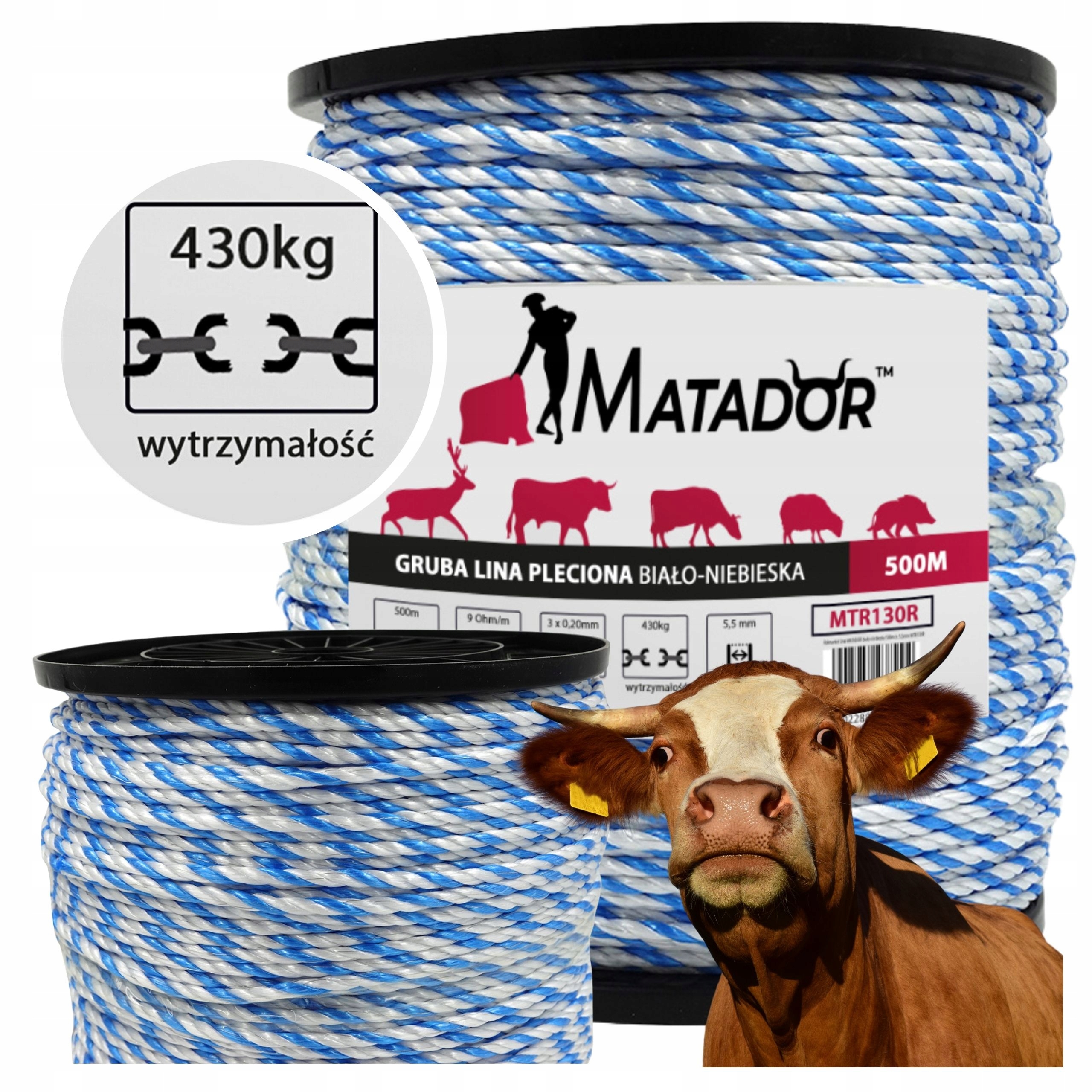 Plecionka Lina Drut 500m Mocna 430kg do Pastucha na Dziki Bydło Niebieska