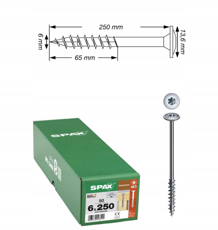 Univerzálne skrutky Wirox do dreva Spax 6 x 250 mm 50 ks