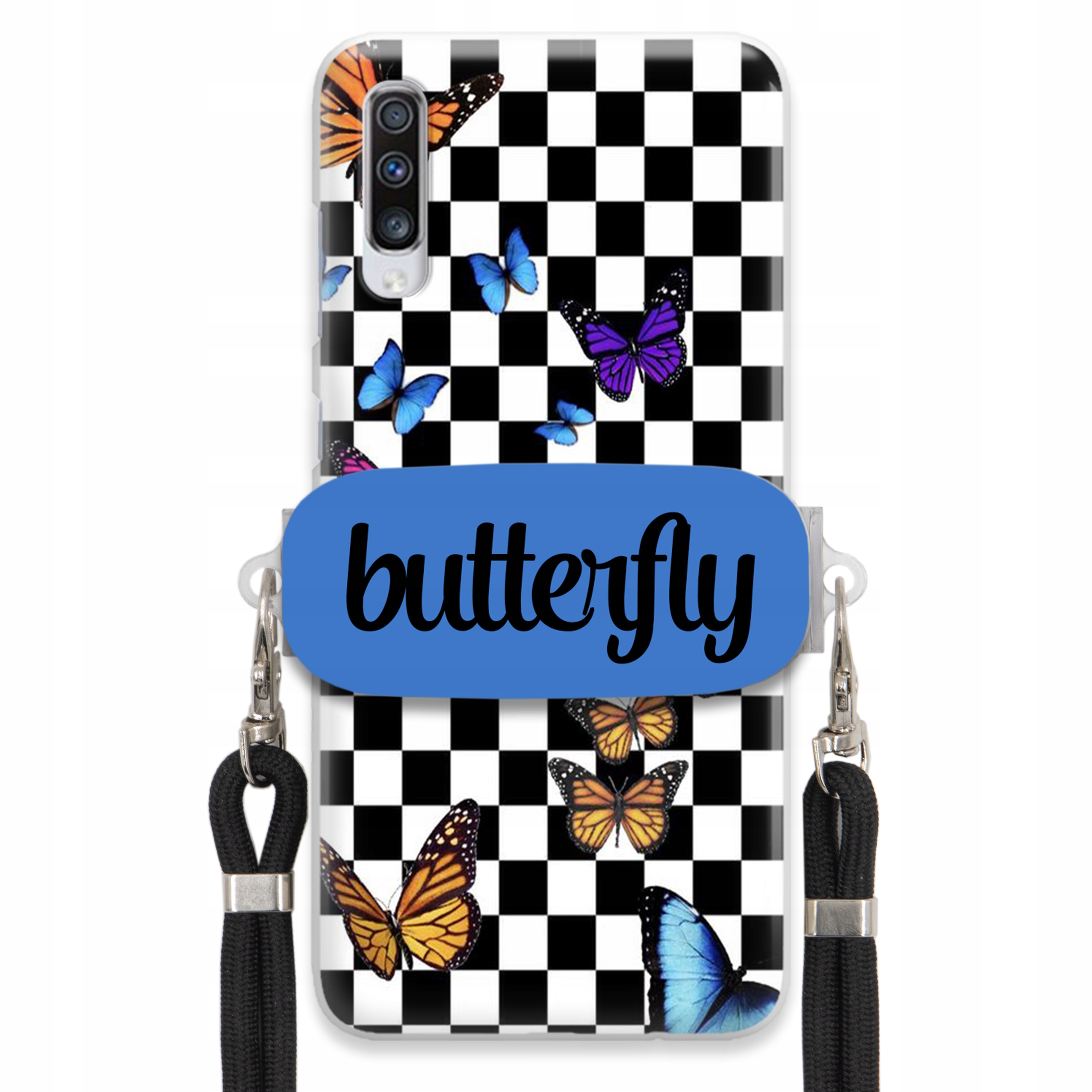 Puzdro Pre Samsung A70 Case, Obdĺžnikový Držiak, Čierne Vodítko, Butterfly, Motýle