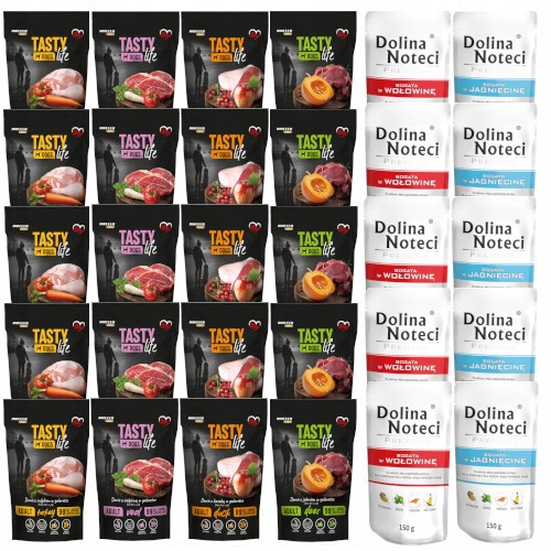 Zestaw dla psów 30x150g: 20x Biofeed Tasty Dogs Life 10x Dolina Noteci