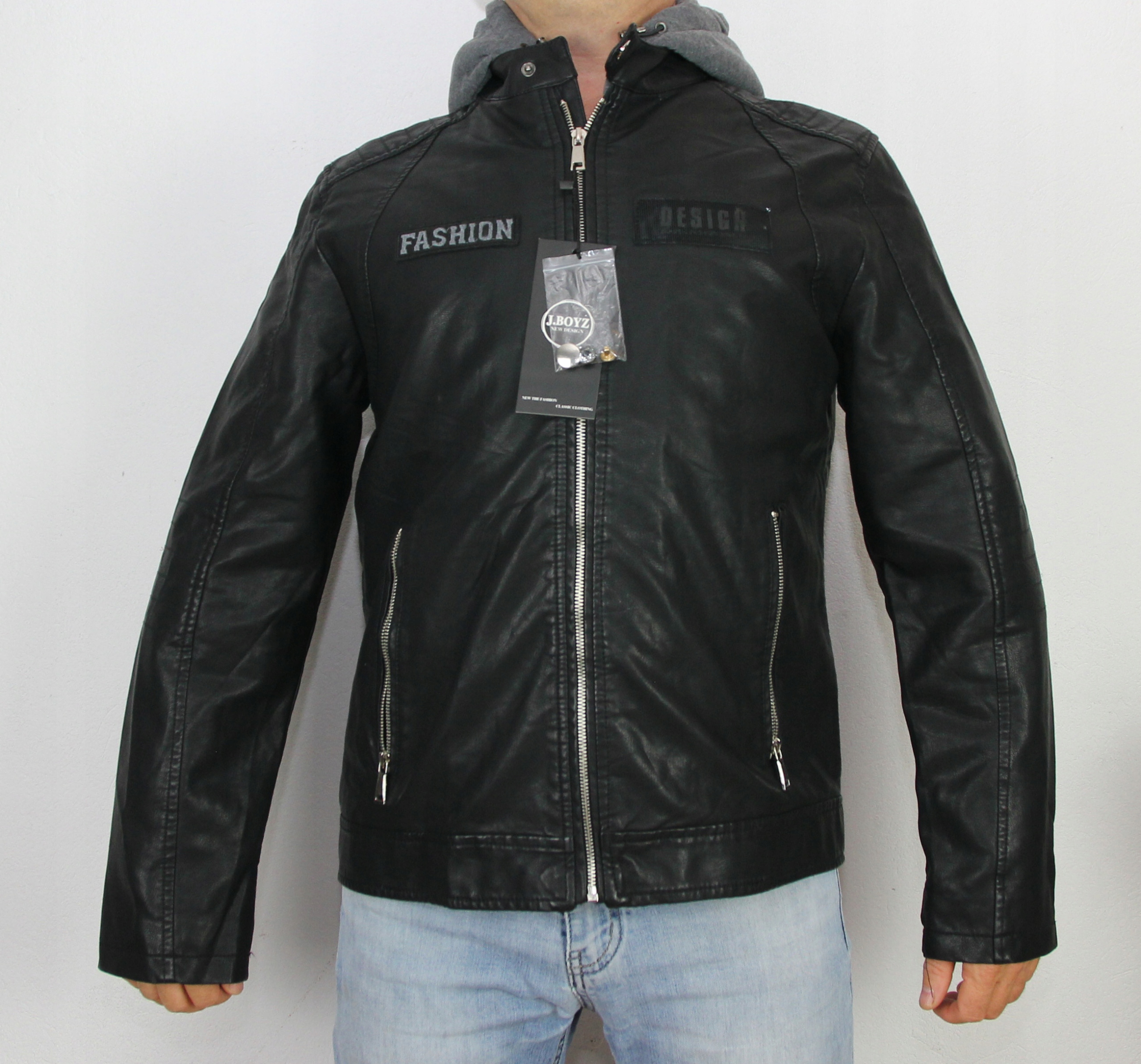 Kožená bunda s kapucí pánská ramoneska 2v1 L