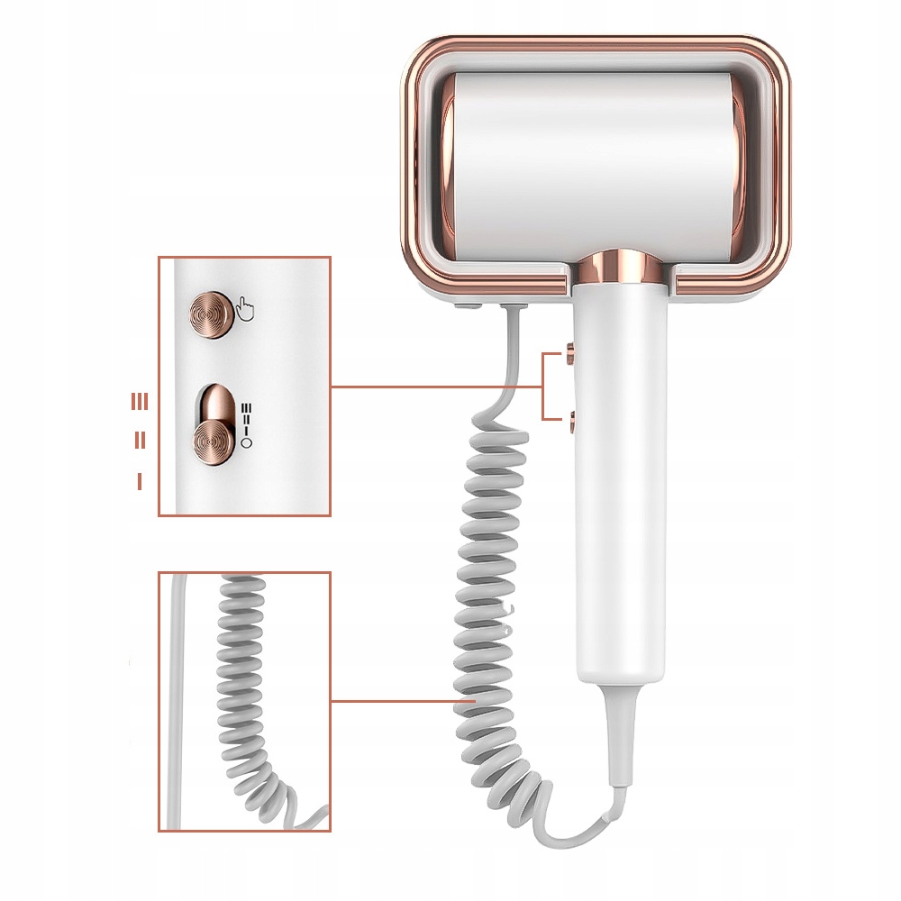 Suszarka do włosów hotelowa ścienna lekka z uchwytem mocna 2000W P2 biała