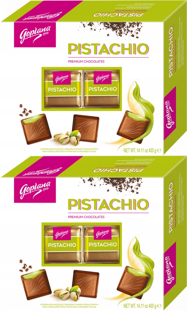 Goplana Czekoladki Pistachio Pistacjowe Czekoladki mleczne 400g x2