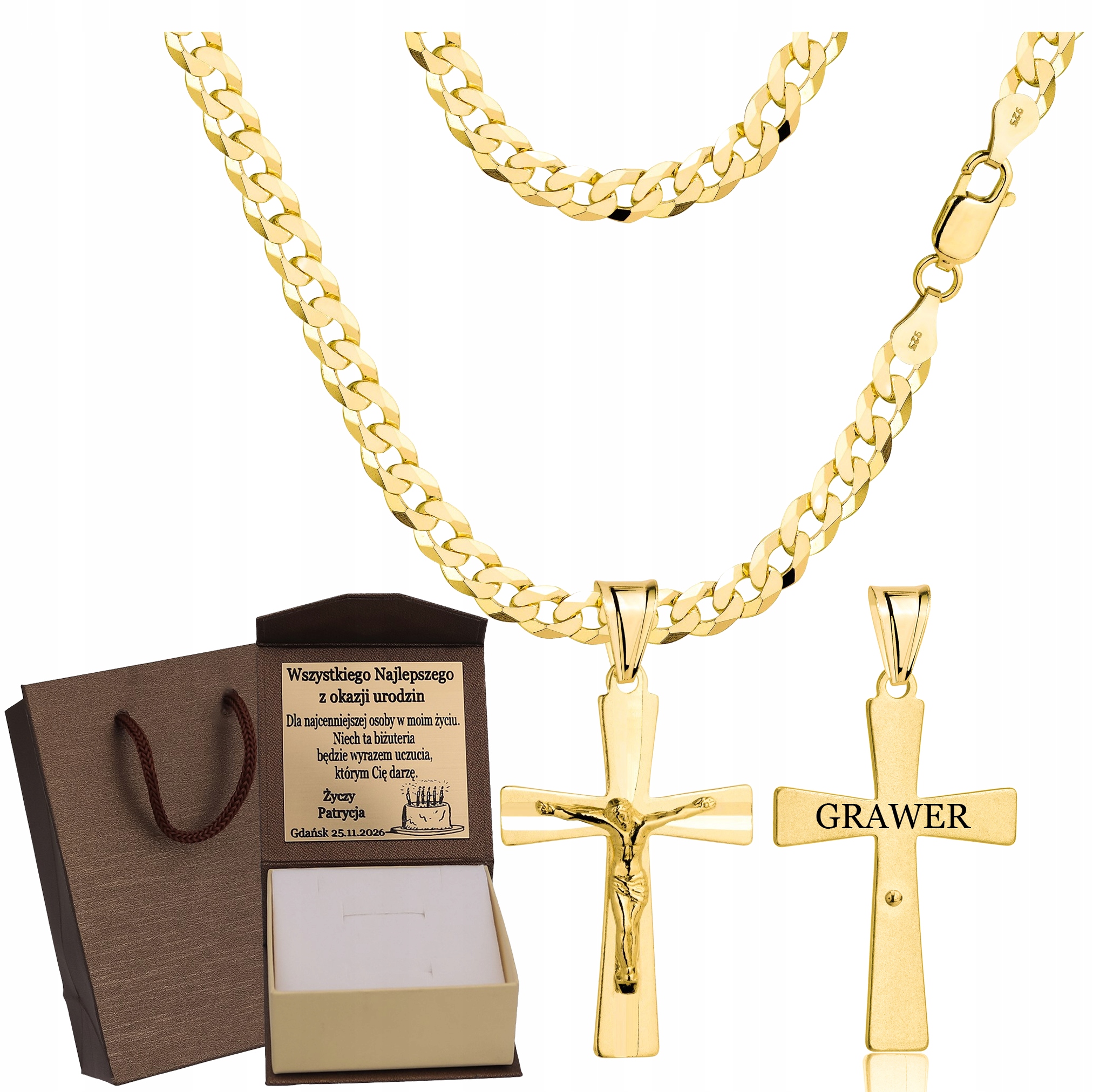Zlatý Plný Řetízek Pánský Pancr S Křížkem Ryzost 925 585 Gravírování Bonus