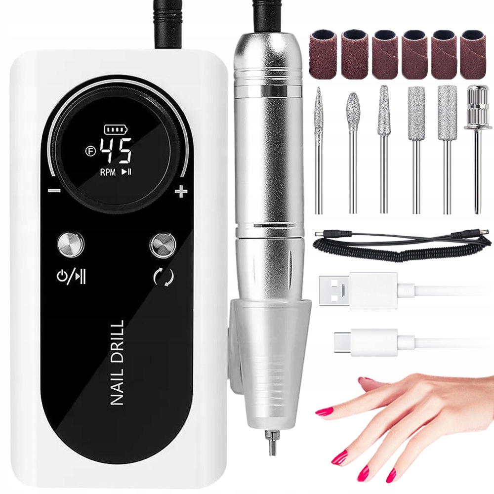 Bruska Na Nehty Manikúra Silná Frézy 45000 Rpm Akumulátor Pedikúra
