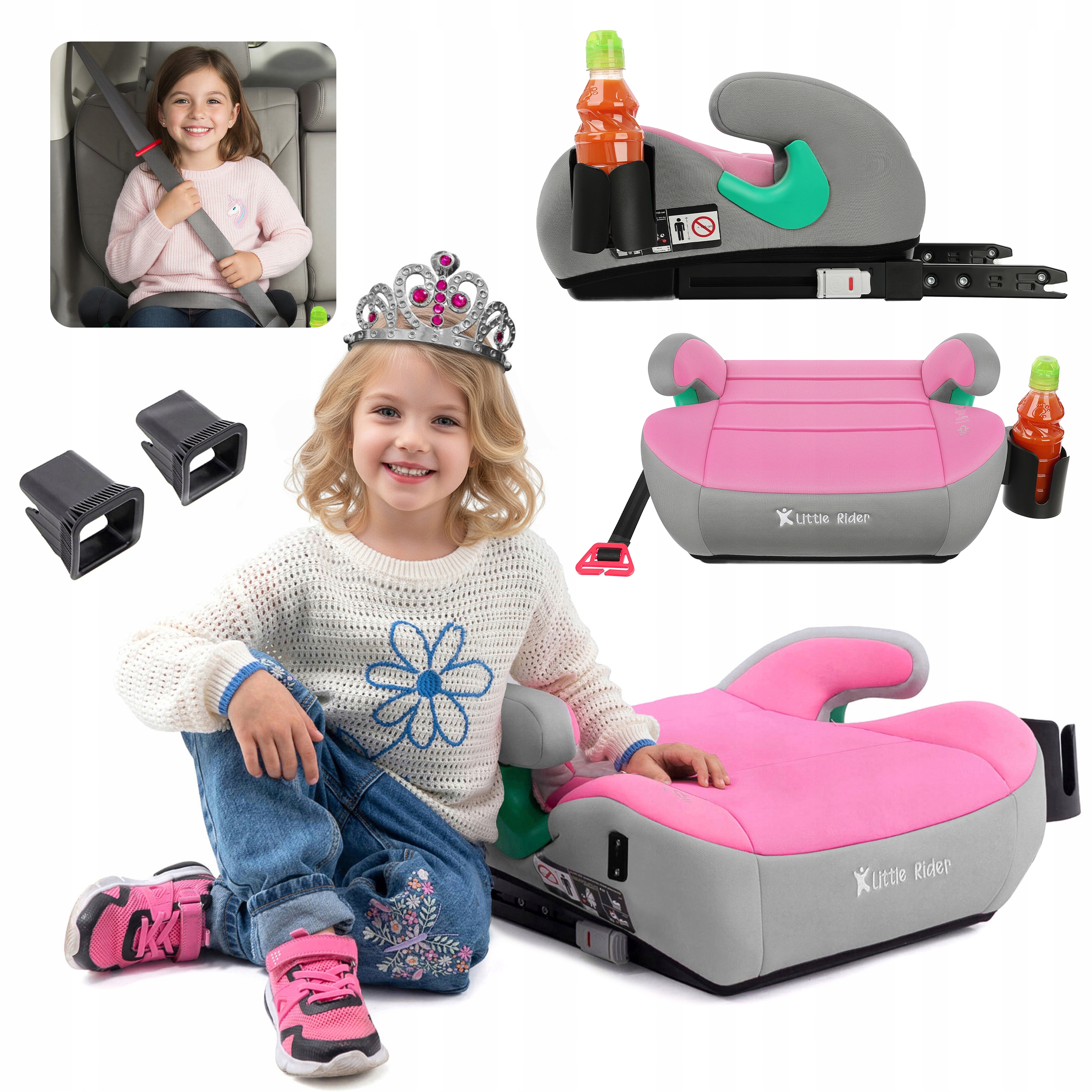 Fotelik Samochodowy Podkładka Siedzisko Z Isofix Szaro-różowy R129 125-150