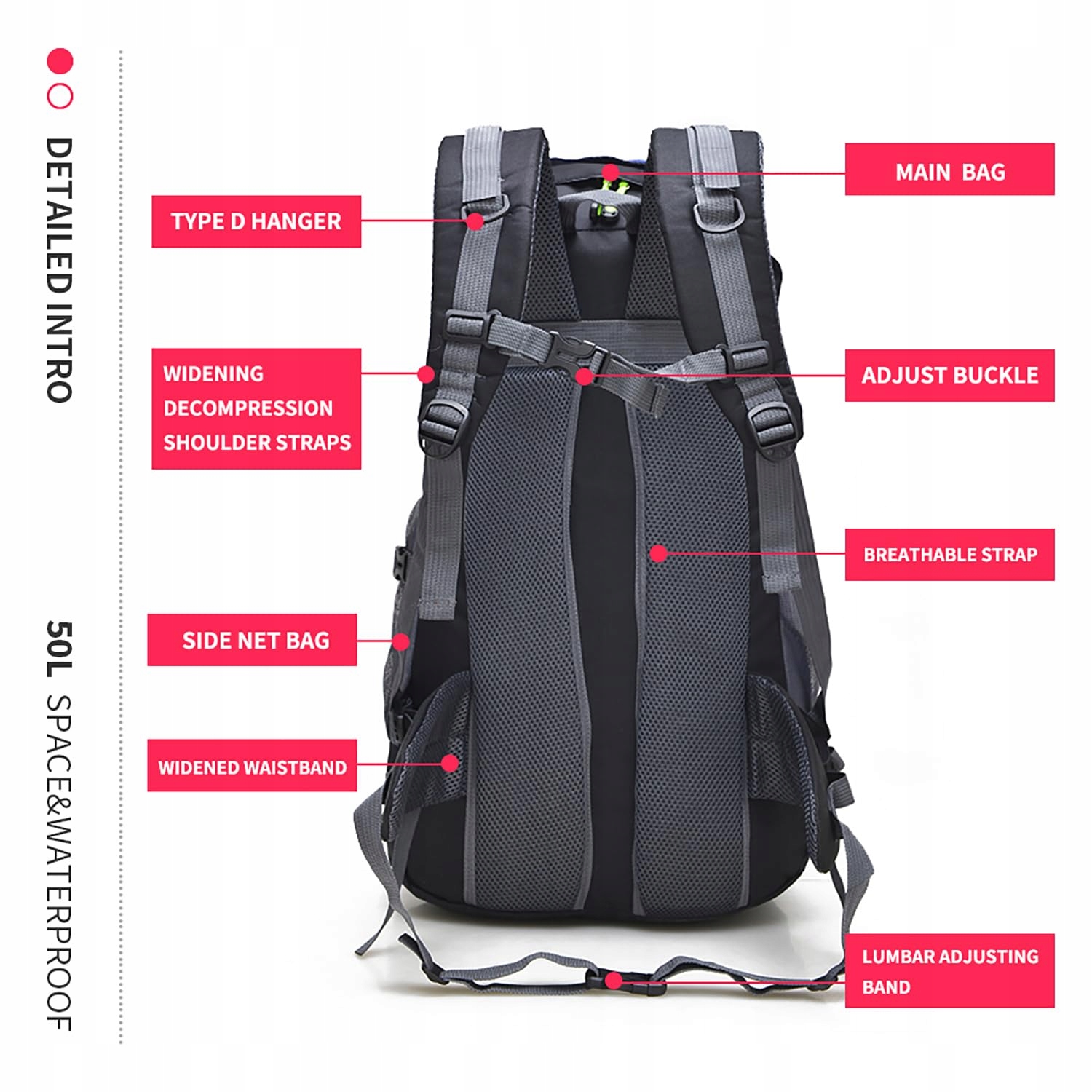 BSEASH 50L Lekki Wodoodporny Plecak Turystyczny Outdoor Zielony — miniatura 7