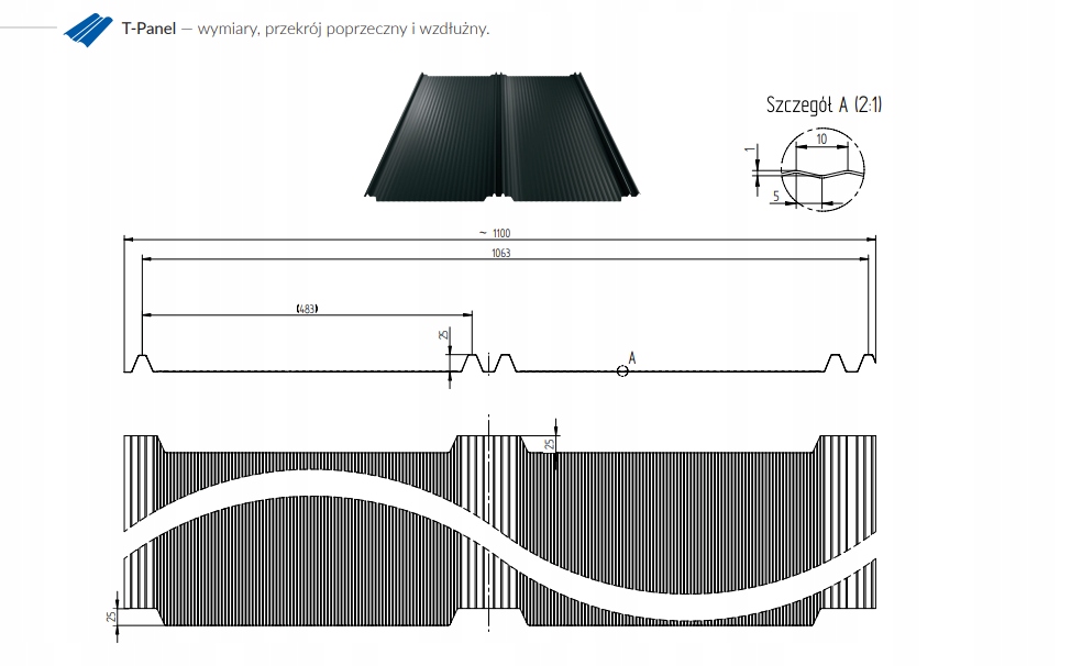 Blacha T-PANEL dachowy BLACHOTRAPEZ połysk Szerokość 54 cm