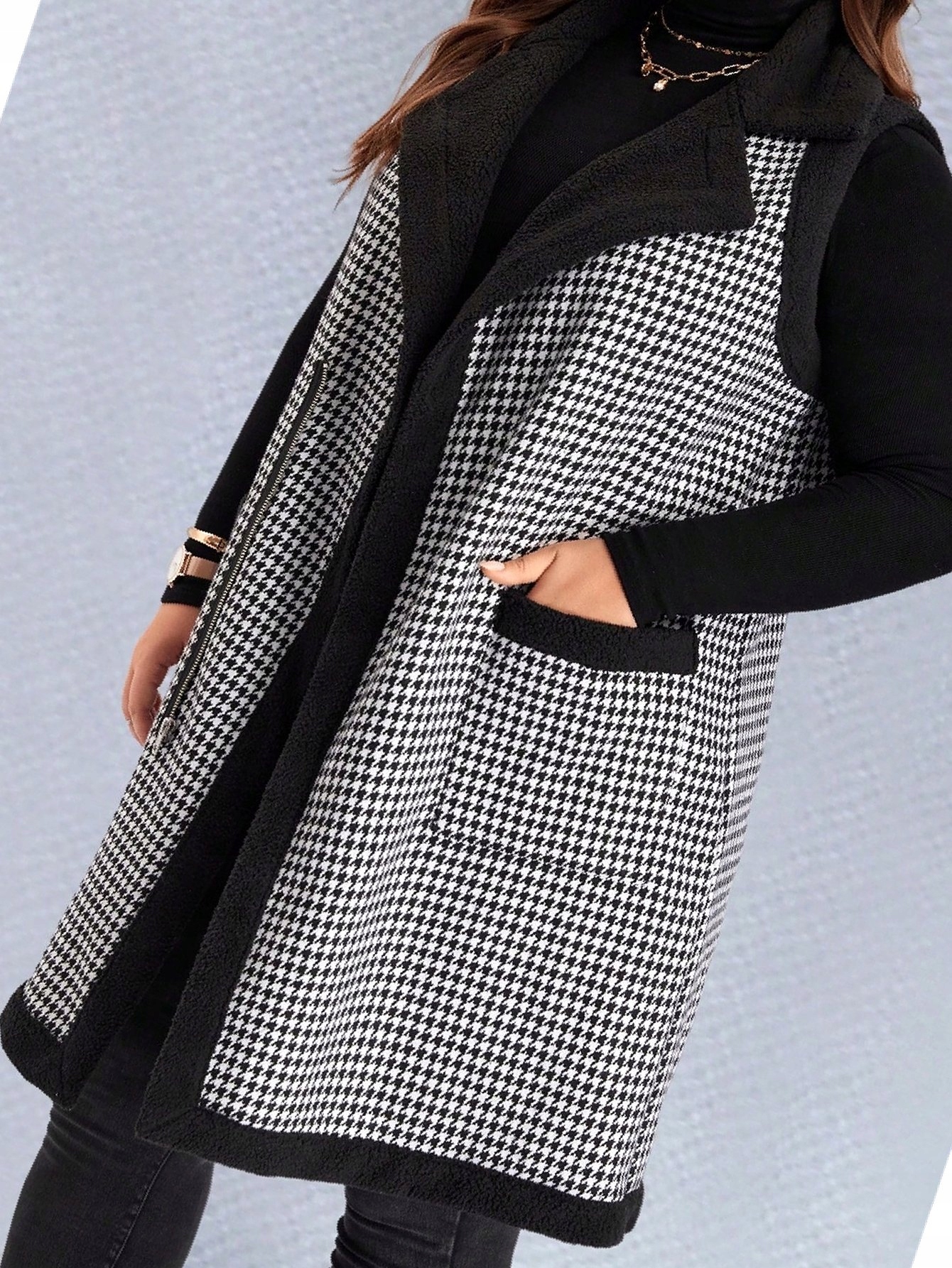 Vesta Pepitka Zimní kabát Dlouhá Zateplená Černobílá 3XL 46