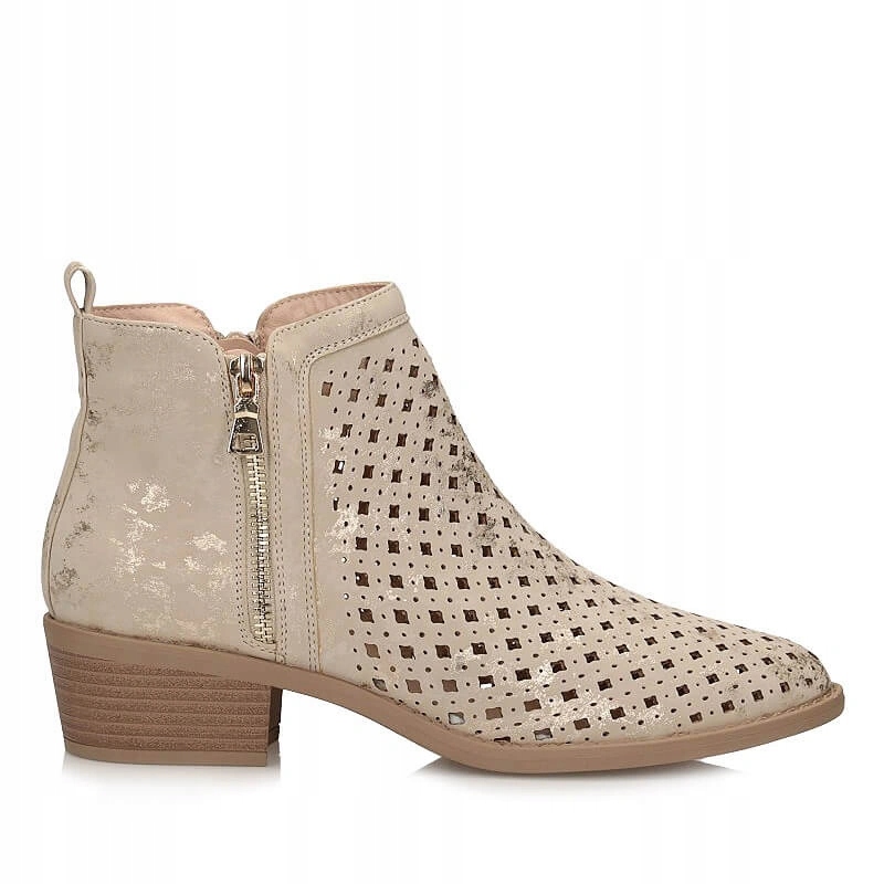 Dámské kotníkové boty M. Daszyński MR2353-17 Gold zlaté s dírkami na zip