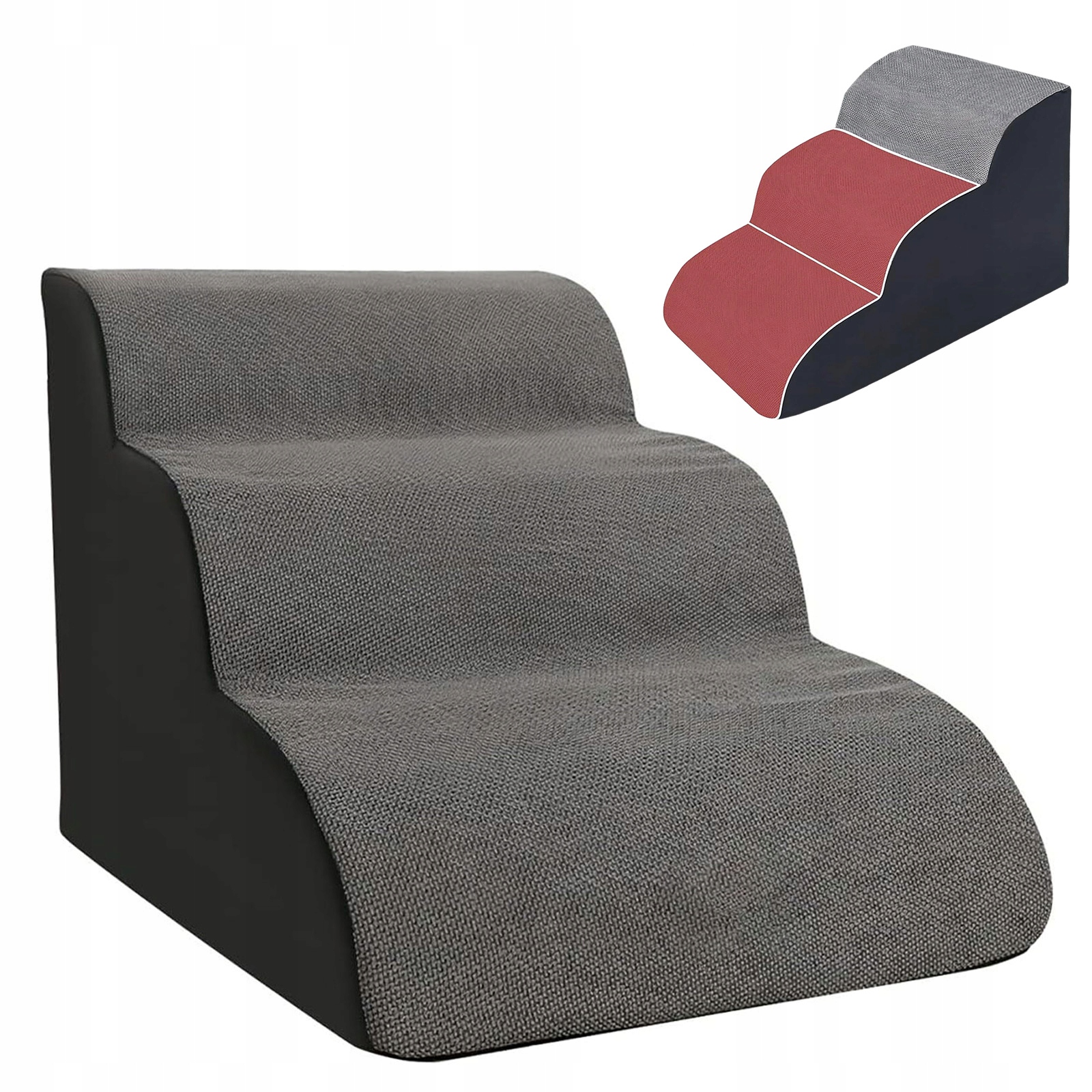 Levně Schody pro domácí mazlíčky pro psy a kočky, 3stupňové, protiskluzové, na zip, omyvatelné, 40 cm