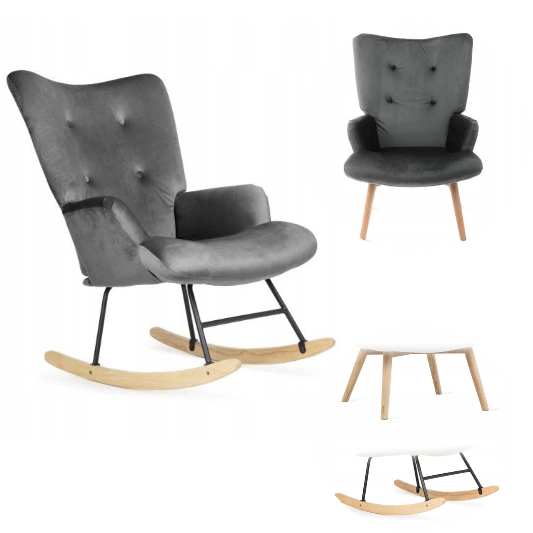 Křeslo ušák Moss Plus klasické houpací 2v1 velurové vyměnitelné nohy šedé