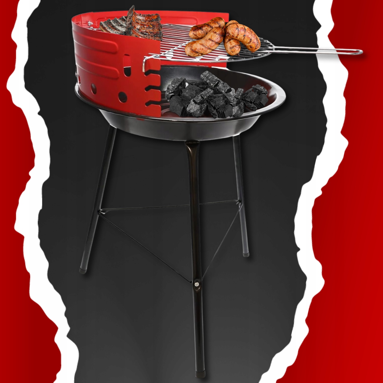 GRILL OGRODOWY WĘGLOWY DO OGRODU TARASU NA WĘGIEL SKŁADANY 35CM + RUSZT Głębokość grilla 7.5 cm