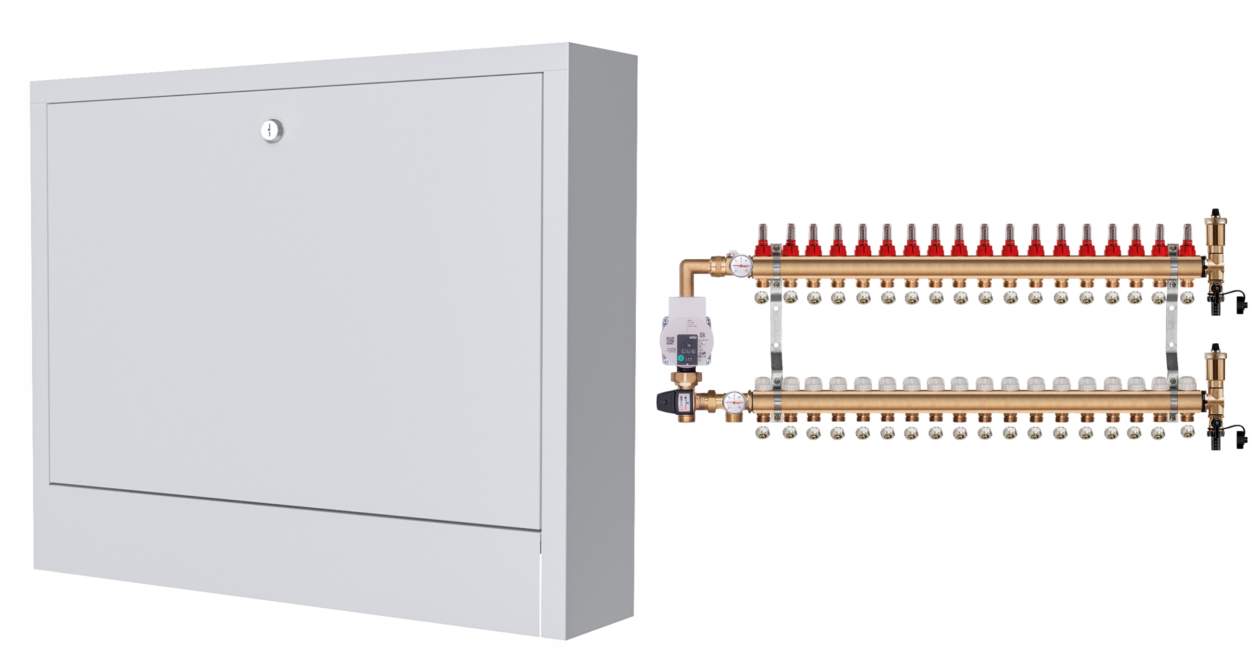 Mosazný Rozdělovač Pro Podlahovku 18 S Čerpadlem Wilo+nástěnná Skříňka+pex