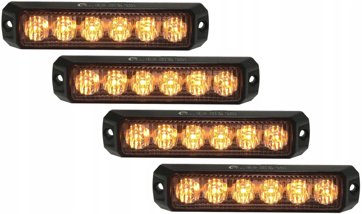 Sada 4x výstražná blikající Led světla 6 Led žlutá stroboskop mřížka 12V 24V