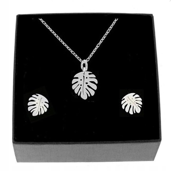 

Srebrny Komplet Listki Monstera 2W1 Srebro 925