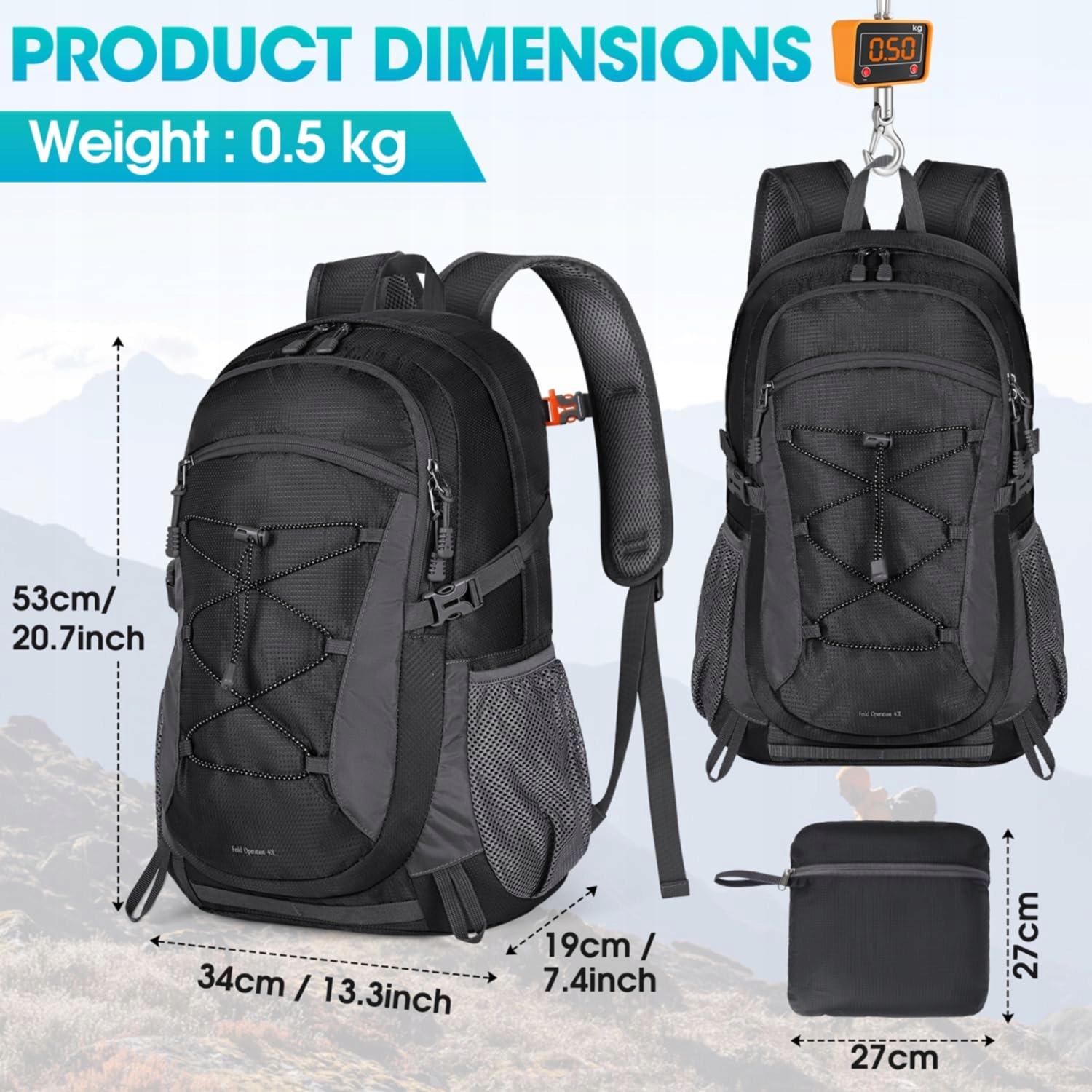 RAINSMORE 40L Wodoodporny Plecak Turystyczny Czarne — miniatura 3