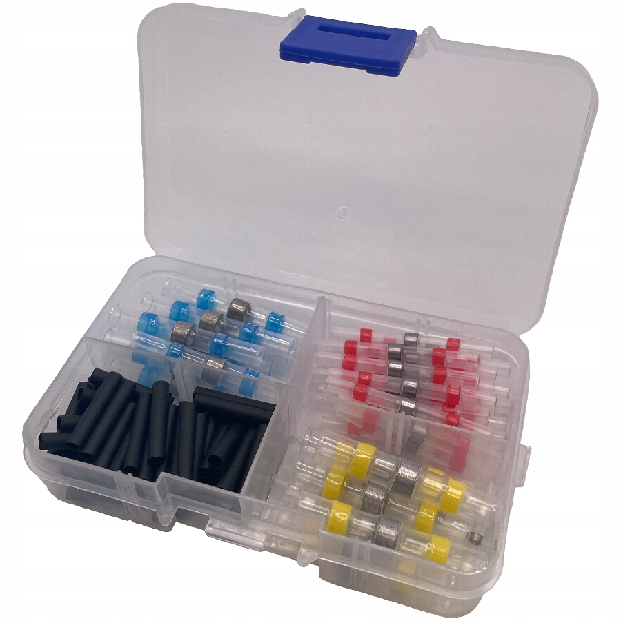 ZESTAW MIX SZYBKOZŁĄCZKI Z CYNĄ + TERMOKURCZKI 100 szt RURKA TERMOKURCZLIWA