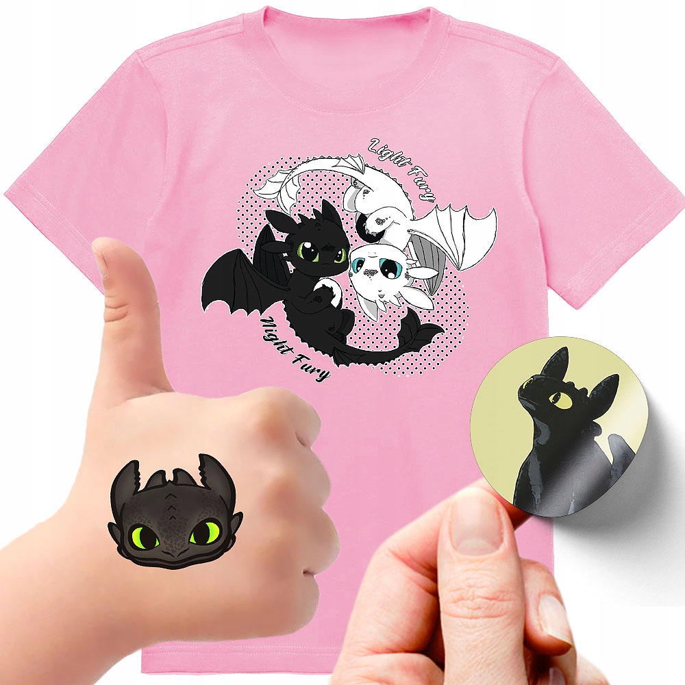 ZESTAW 3W1 KOSZULKA DLA DZIECI TATUAŻE NAKLEJKI JAK WYTRESOWAĆ SMOKA 116