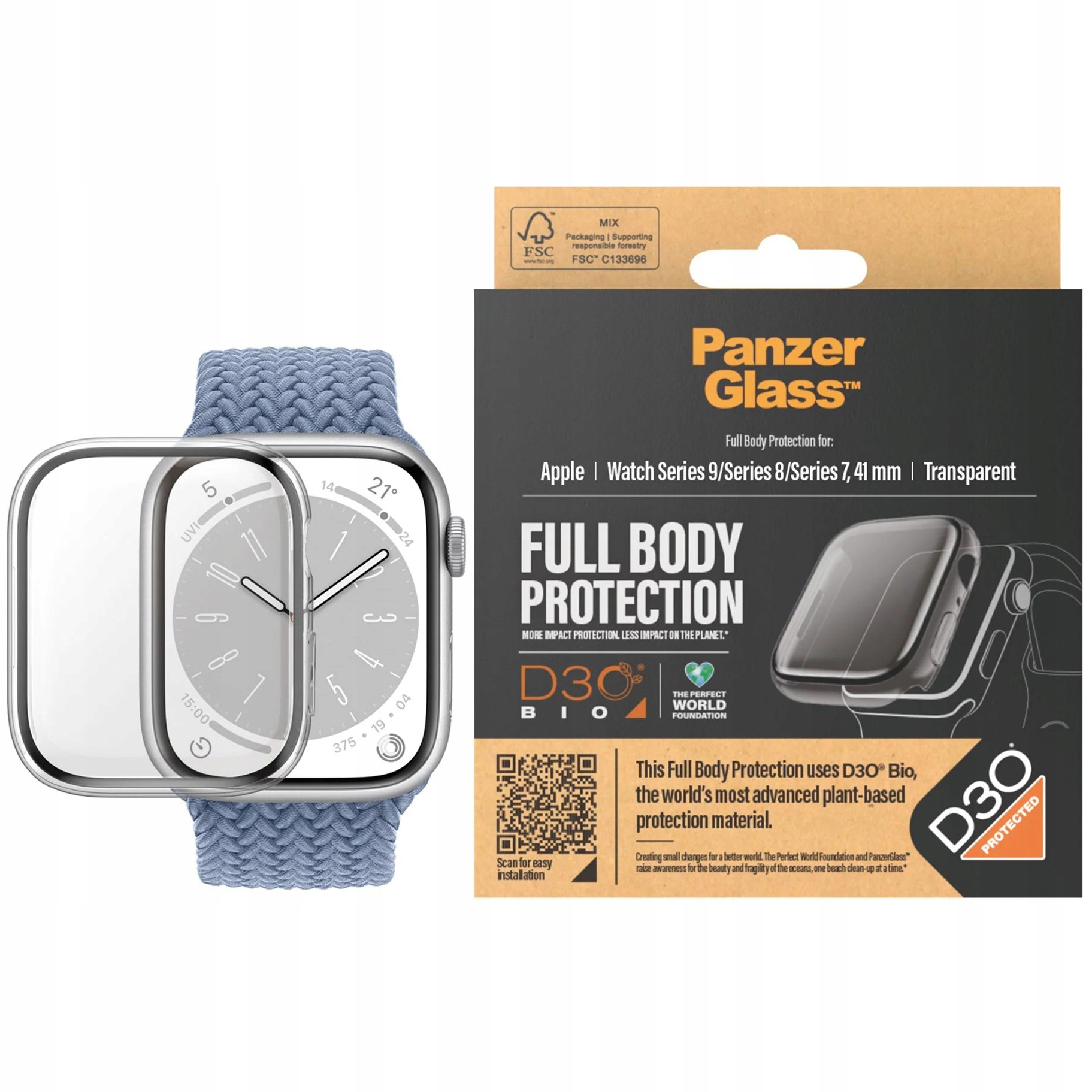 PanzerGlass Full Body D3O pouzdro se sklem pro Apple Watch 7/8/9 41 mm