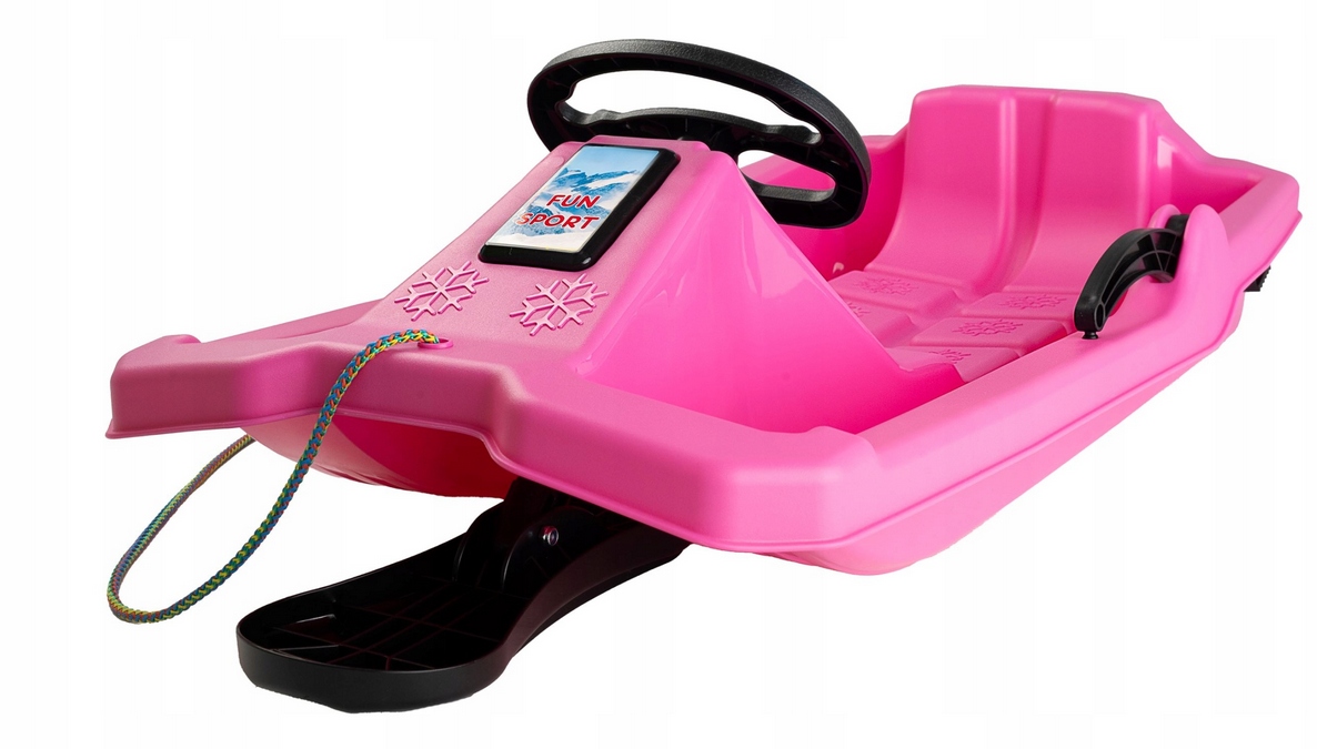 496728 Ślizg Sanki Z Kierownicą I Hamulcami Różowe
