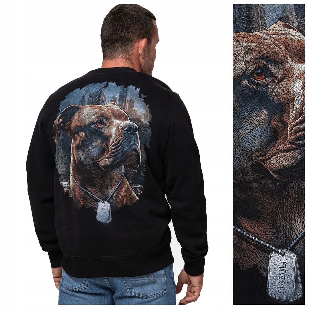 Pánská mikina klasická crewneck Pit Bull „hero“ velký pes černá XXL