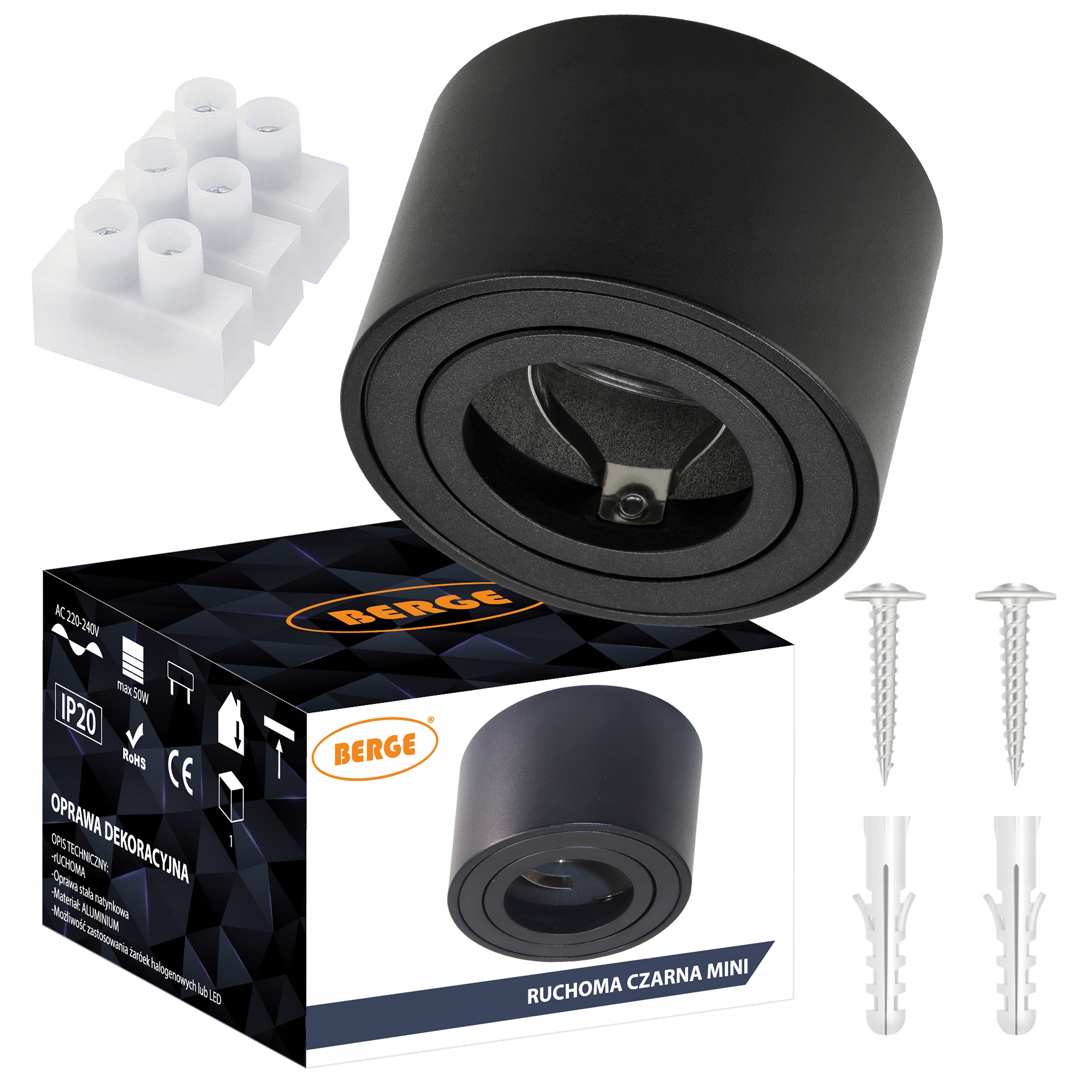 Oprawa Halogenowa Natynkowa Sufitowa TUBA SPOT LED Ruchoma Walec 50mm Okrąg