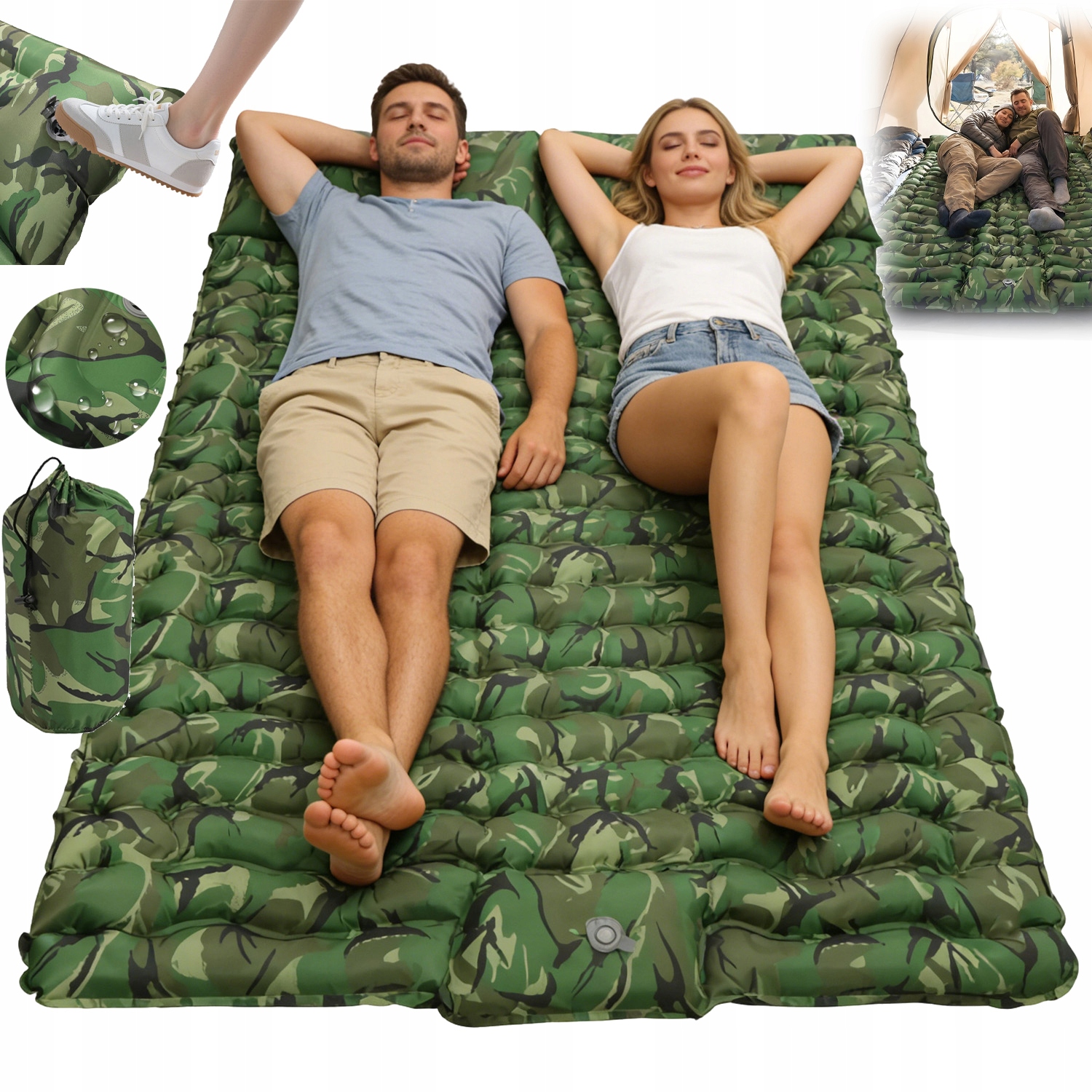 Turistická Podložka Karimatka Nafukovací Dvoulůžková Lehká Voděodolná 200X133 CM