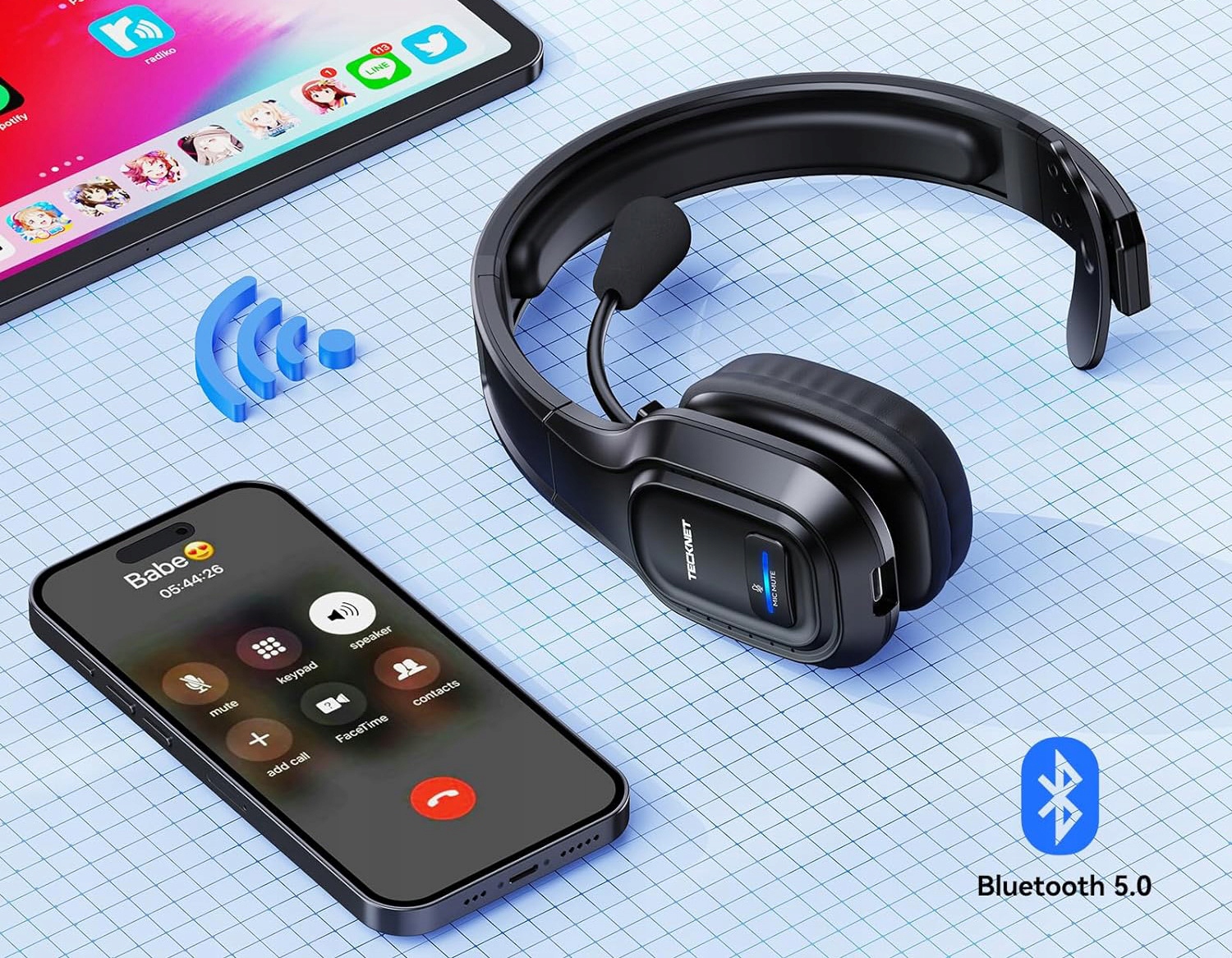 Słuchawki bezprzewodowe nauszne Tecknet TK-HS001 Bluetooth + 2,4GHz USB Kod producenta TK-HS001