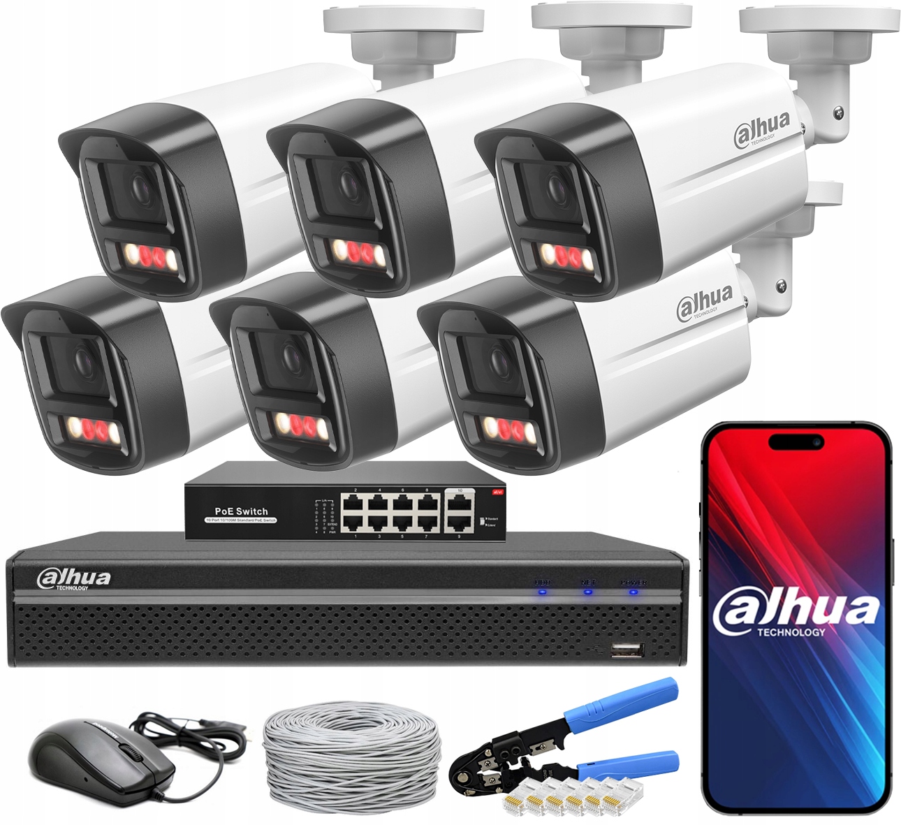 Sada pro monitorování Dahua 6 kamer 4Mpx IPC-HFW1439TL1-A-IL PoE