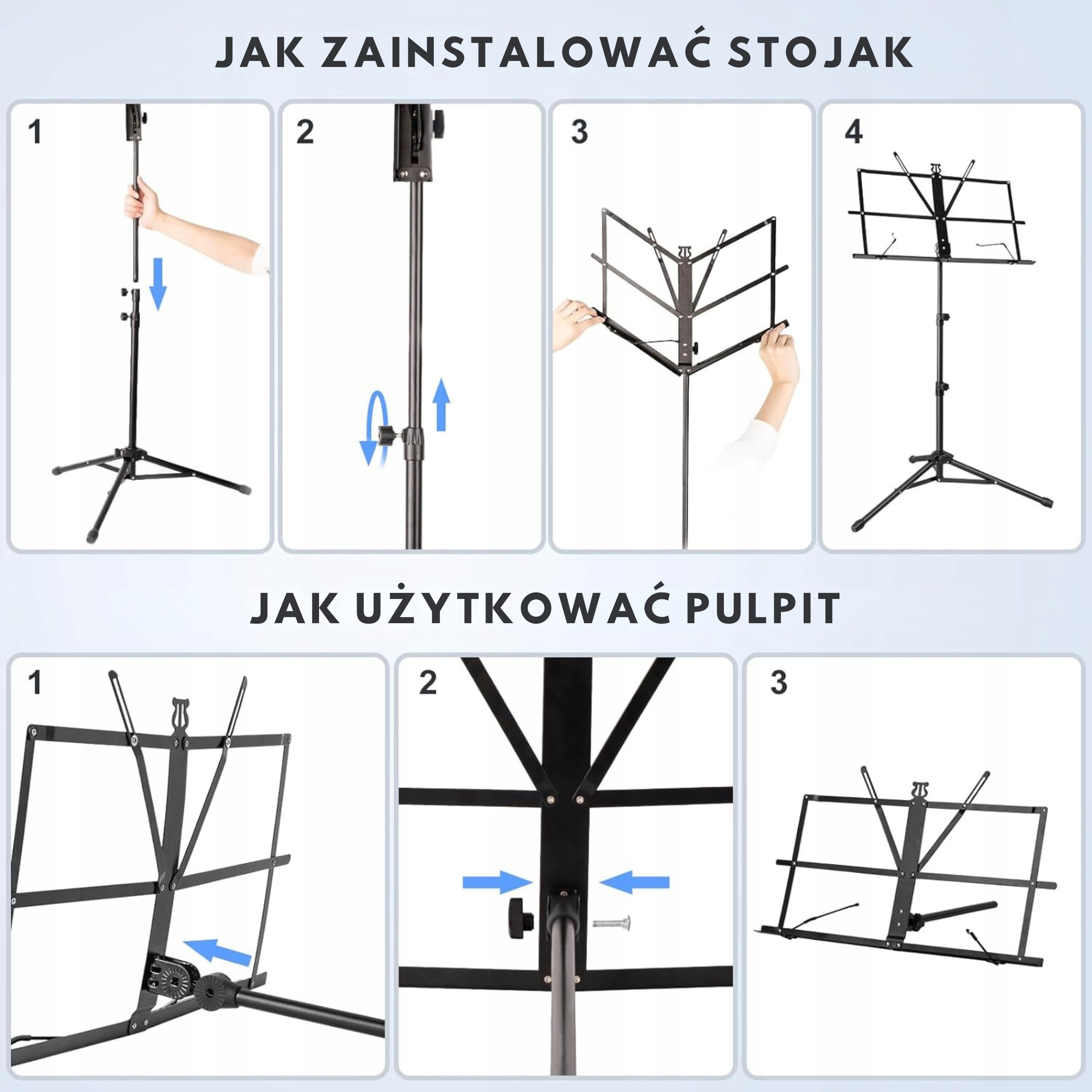 STOJAK PULPIT STATYW do nut na nuty REGULOWANY statyw z uchwytami składany Minimalna wysokość produktu 68 cm