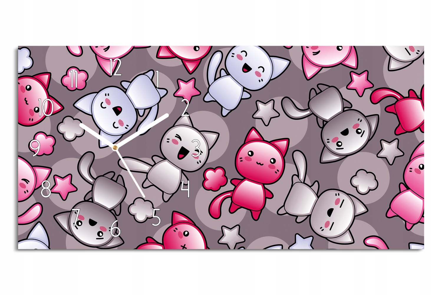 hodiny s grafikou 60x30 Mačky Kawaii hviezdy ozdobné
