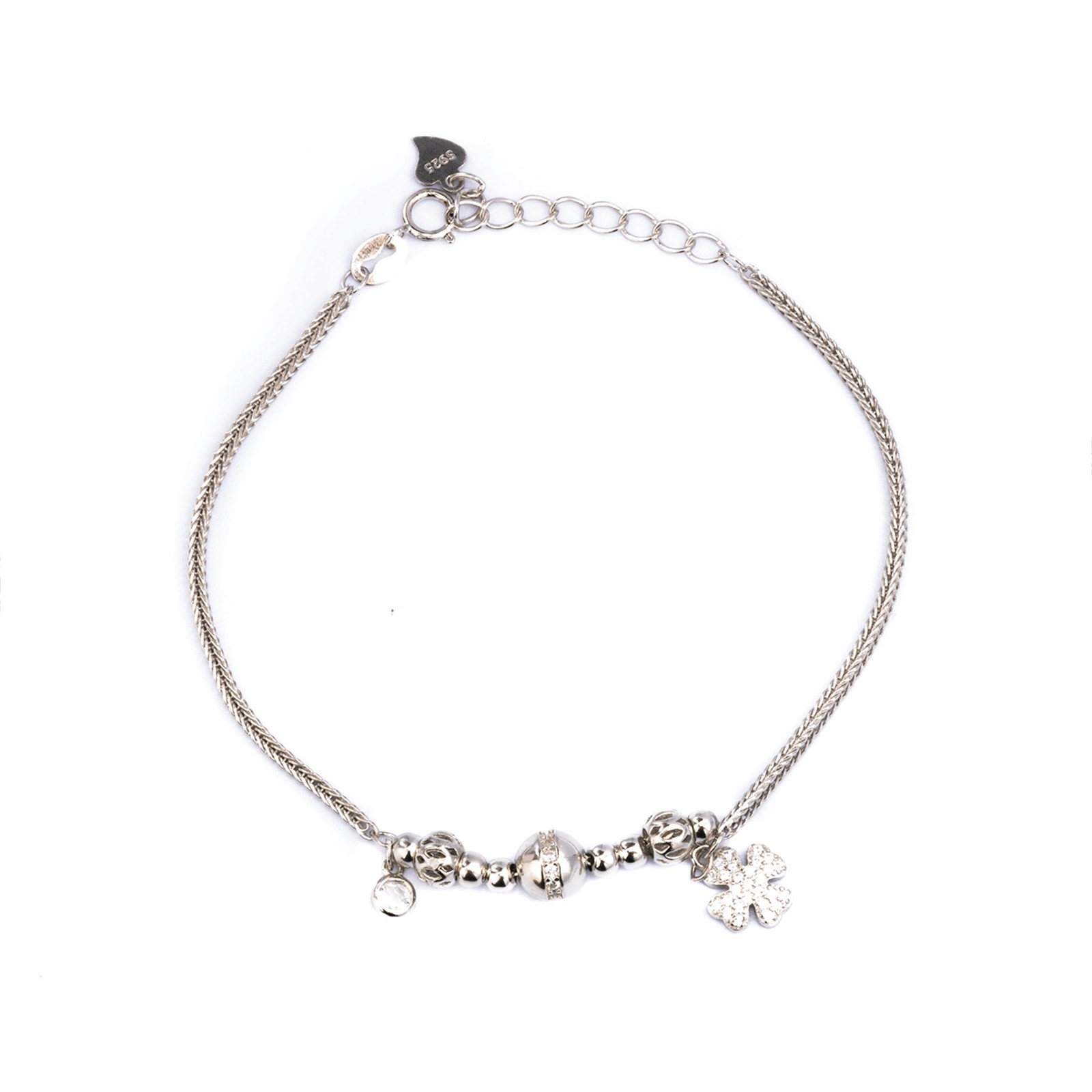 Stříbrný náramek 925 kuliček jetel