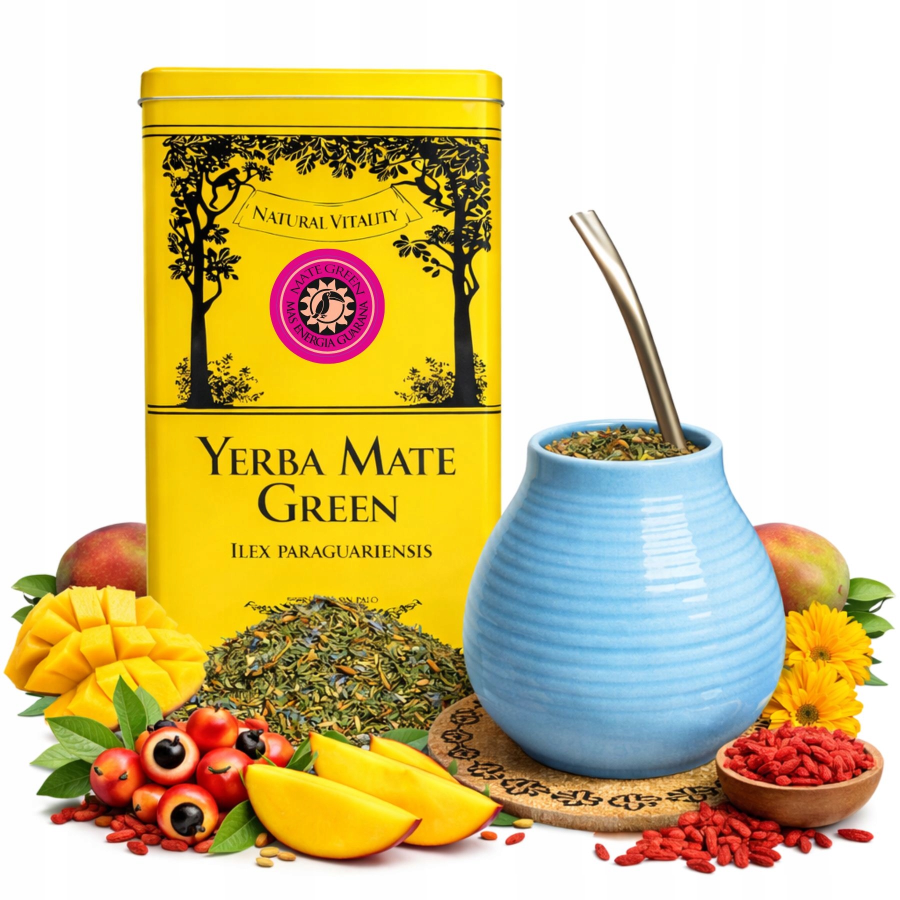 Sada Yerba Mate Green Guarana 500 g Yerbera s dávkovačem Matero Bombilla
