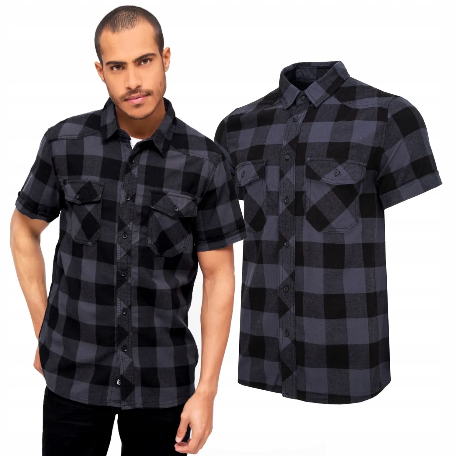 Košile s krátkým rukávem Brandit Checkshirt černo-šedá 3XL