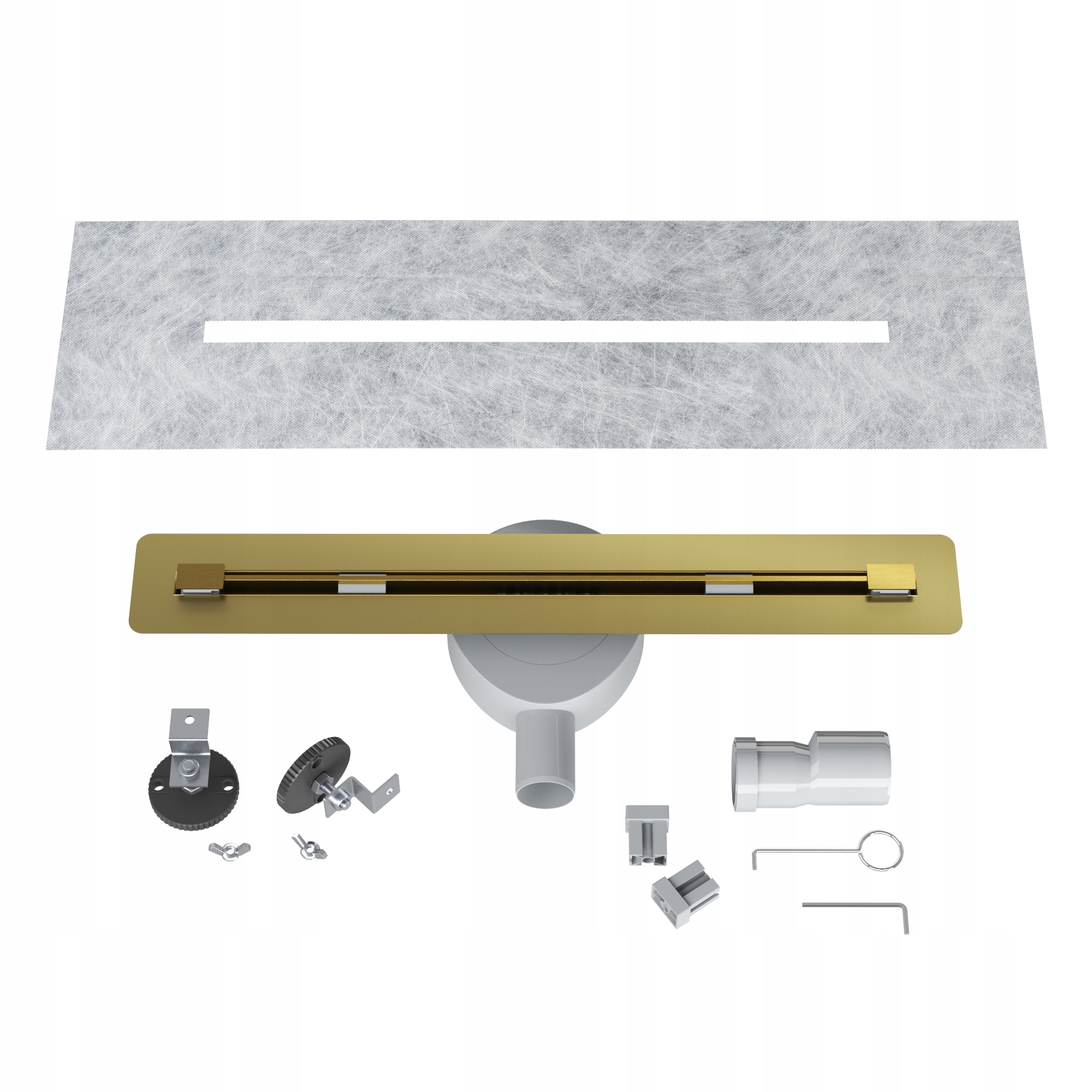Lineárny Odtok Pod Dlažbu 50 cm Luno Oceľový Sifón Sprchová Vanička Zlatá