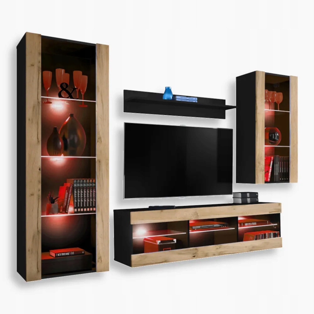 komodee Tivoli Medio Rtv sada do obývacího pokoje černá-dub Wotan Rgb Led