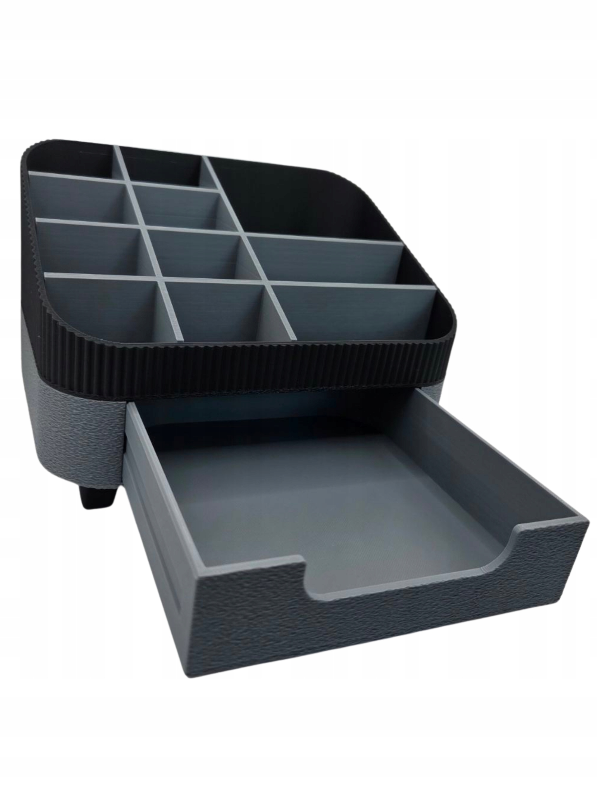 Kosmetický organizér na psací stůl s zásuvkou, šedá/černá, 11 přihrádek