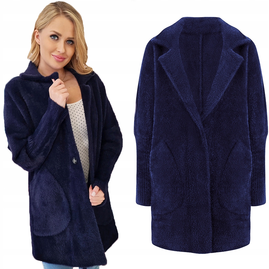 Alpaka Teplý Kabát Přehoz Vlna Barva Tmavě Modrá