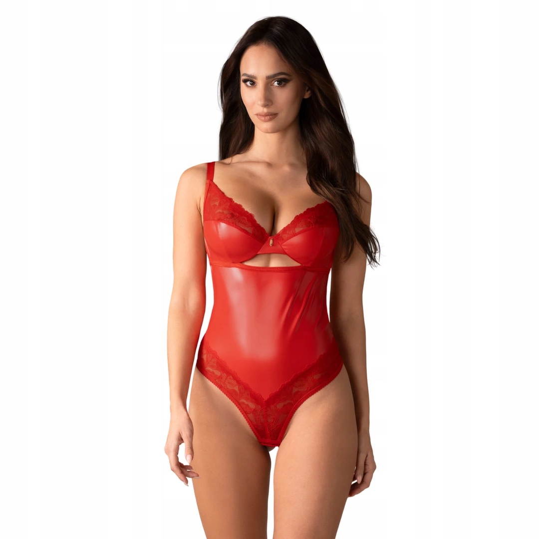 Obsessive tělo Aliosa L/XL s krajkou a kosticemi, červená barva