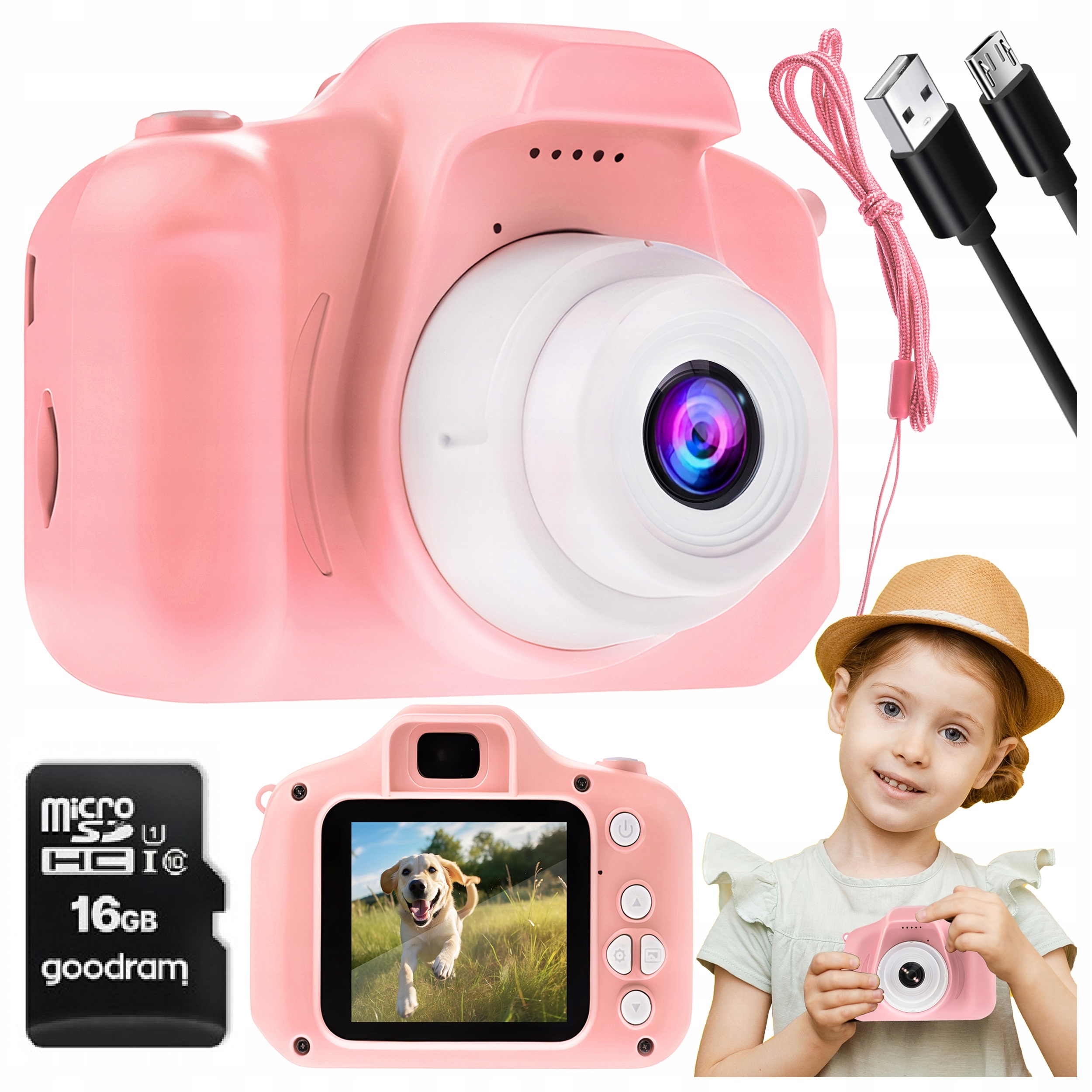 Digitálny fotoaparát pre deti Fotografický s pamäťovou kartou 16 GB HRY FULL HD