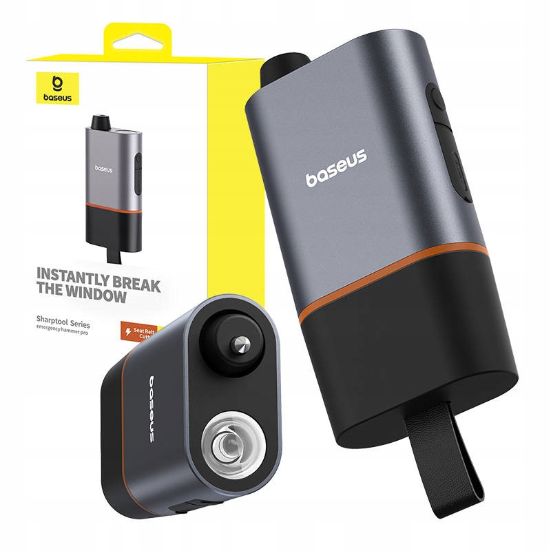 BASEUS MŁOTEK BEZPIECZEŃSTWA ZBIJAK DO SZYB NÓŻ DO CIĘCIA PASÓW LATARKA LED