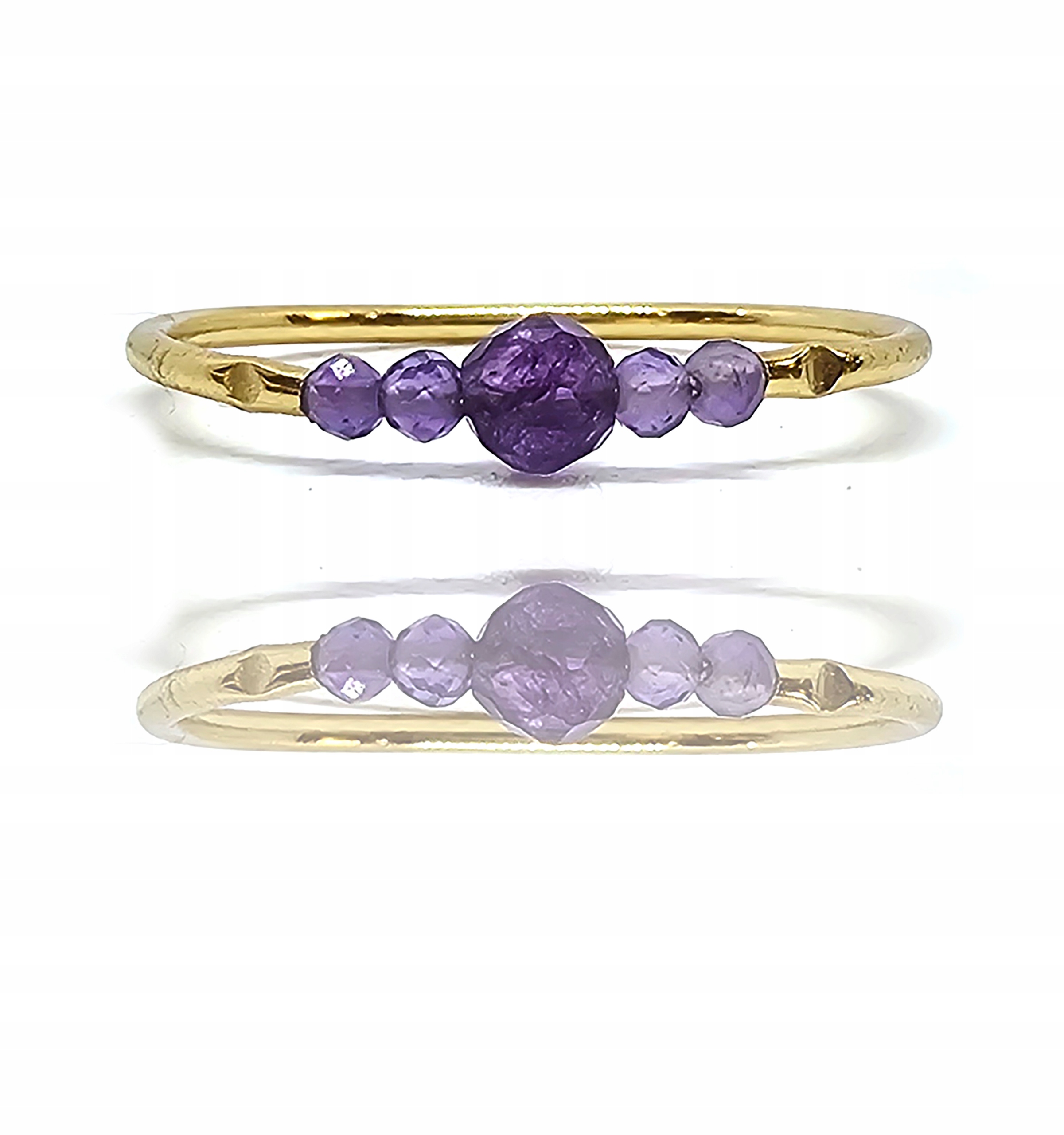 Zlatý prstýnek s ametysty – ruční práce, zlato 585