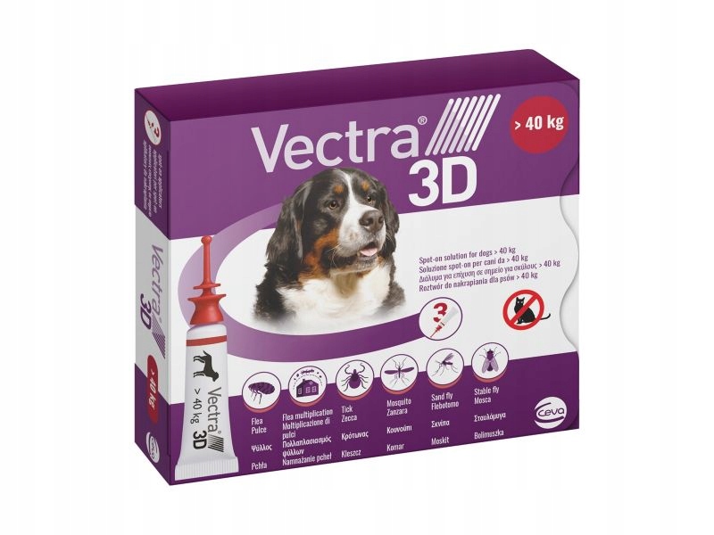 Vectra 3D Pies >40KG 8ML krople na pchły, kleszcze 3 Pipety