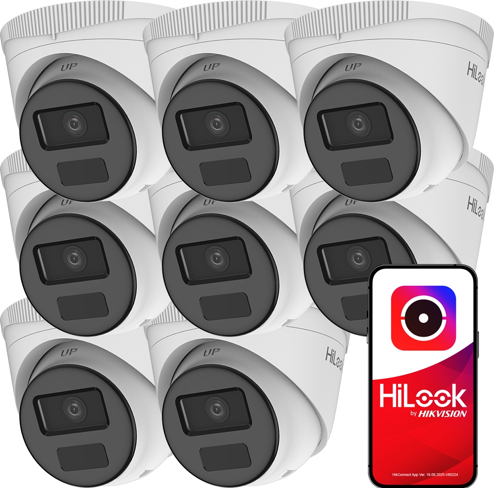 Sada 8 Ip kamier Full Hd 1080p PoE IR20m IPCAM-T2-P HiLook od spoločnosti Hikvision